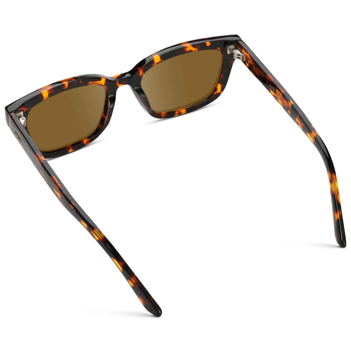 Ember Tortoise / Amber || Side view of Women's Rectangular Prescription Sunglasses with Ember Tortoise Acetate Frame and Brown Prescription Lenses on a white background