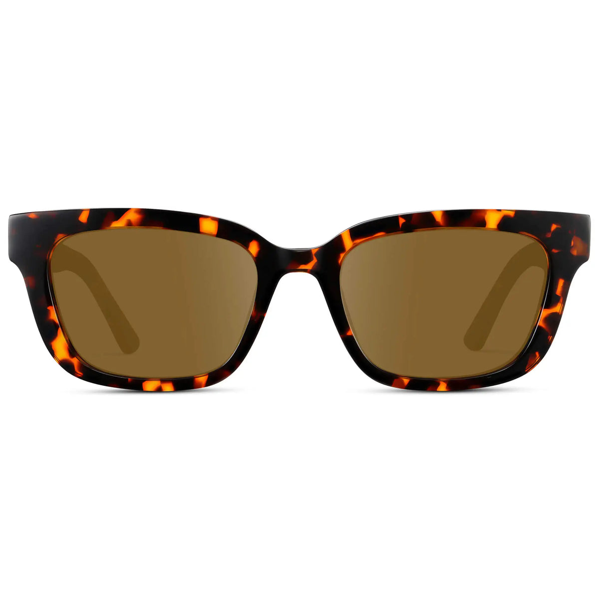 Ember Tortoise / Amber || Women's Rectangular Prescription Sunglasses with Ember Tortoise Acetate Frame and Brown Prescription Lenses on a white background