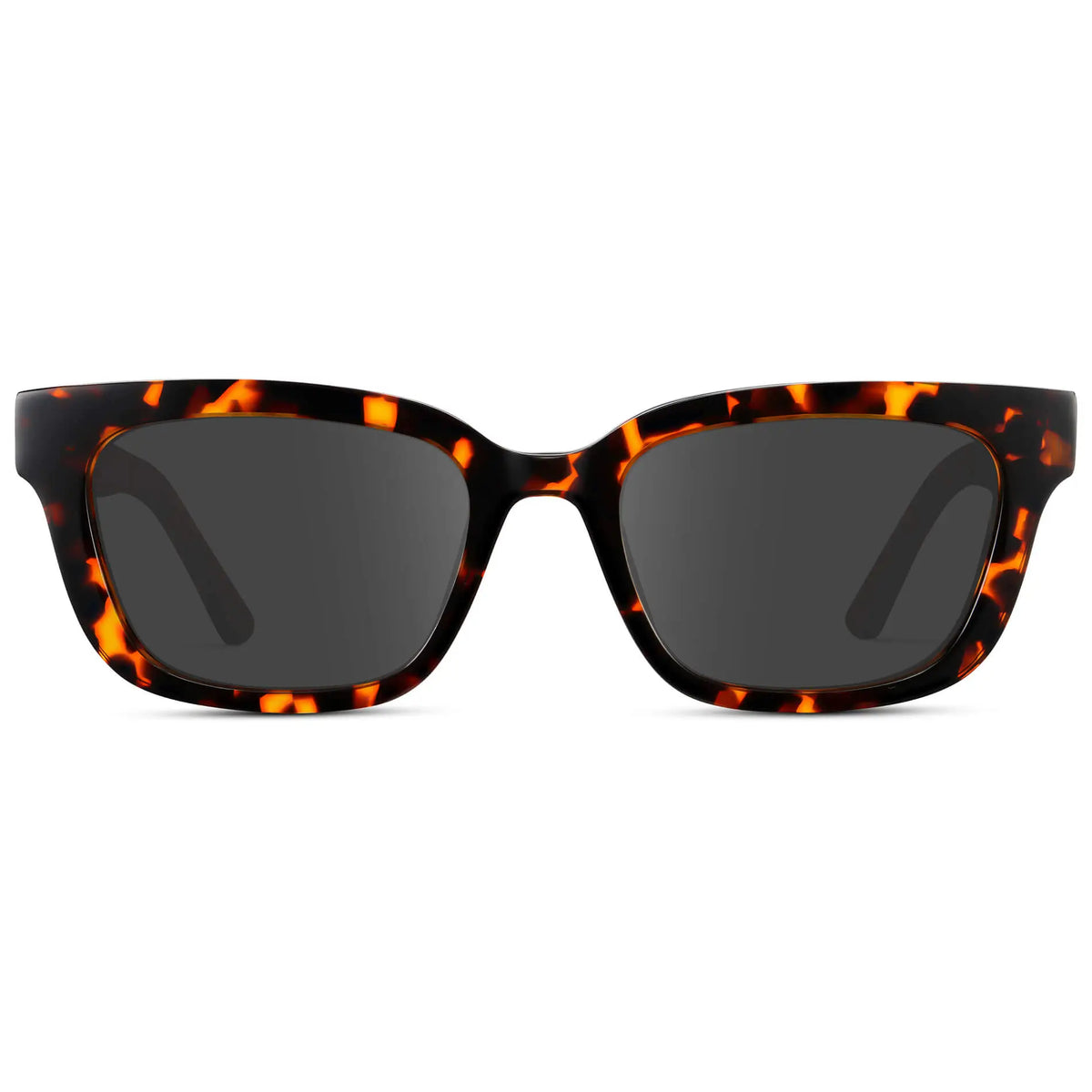 Ember Tortoise / Grey || Women's Rectangular Prescription Sunglasses with Ember Tortoise Acetate Frame and Grey Prescription Lenses on a white background