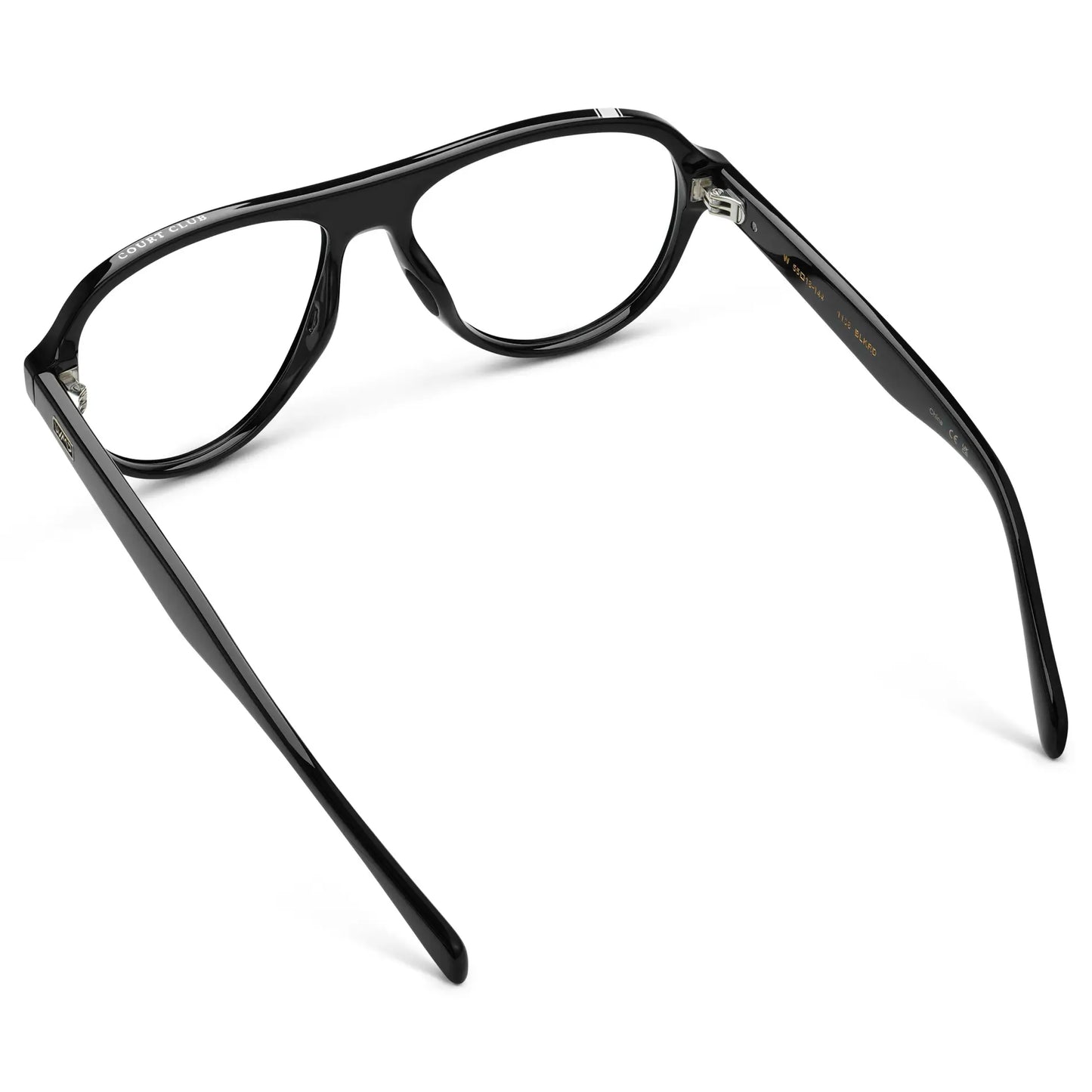 Black || Back view of Women's Rounded Aviator Prescription Eyeglasses with Black Frame and Clear Lenses on a white background