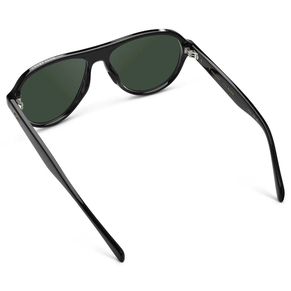 Black / G15 || Back view of Women's Rounded Aviator Prescription Sunglasses with Black Frame and Green Lenses on a white background
