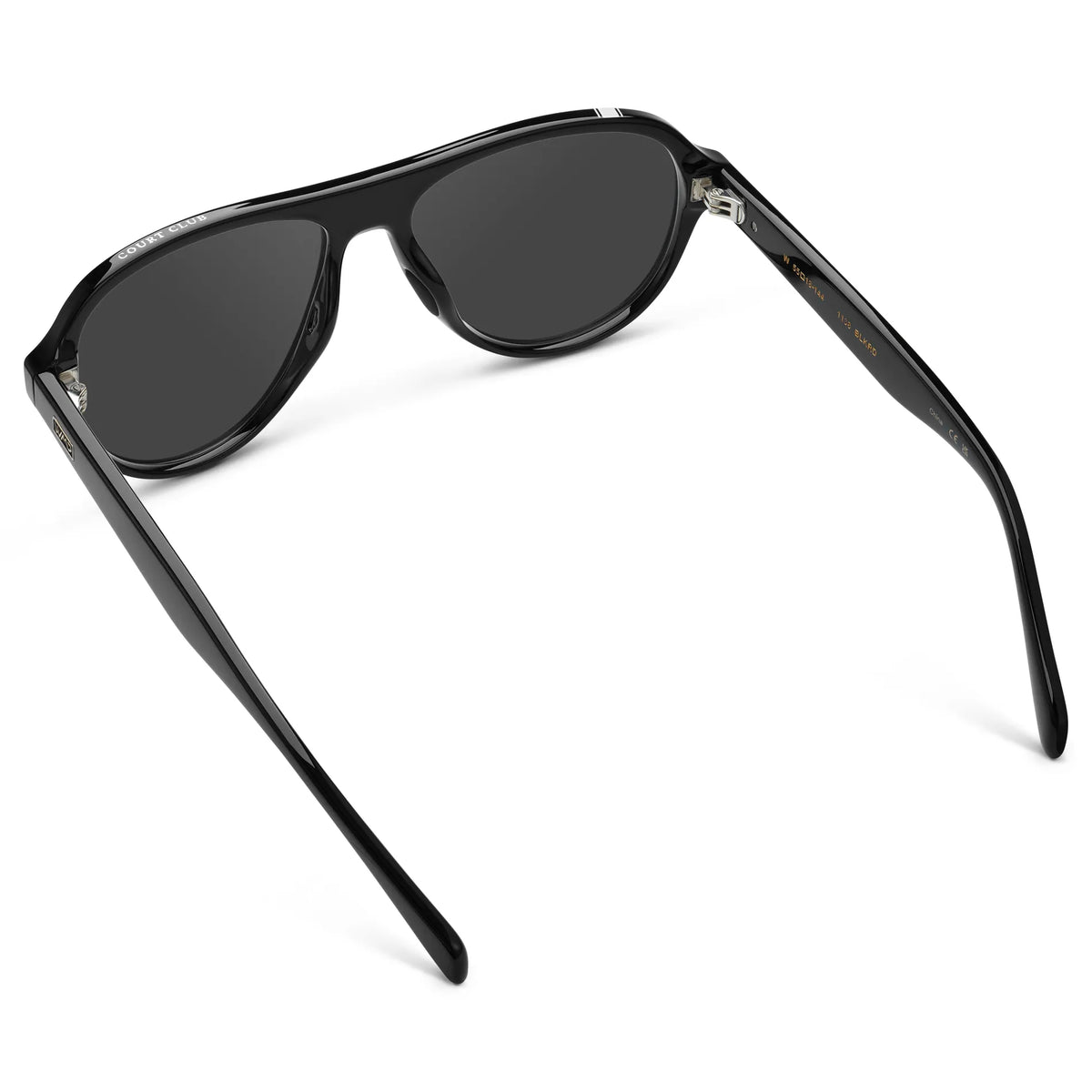 Black / Grey || Back view of Women's Rounded Aviator Prescription Sunglasses with Black Frame and Grey Lenses on a white background