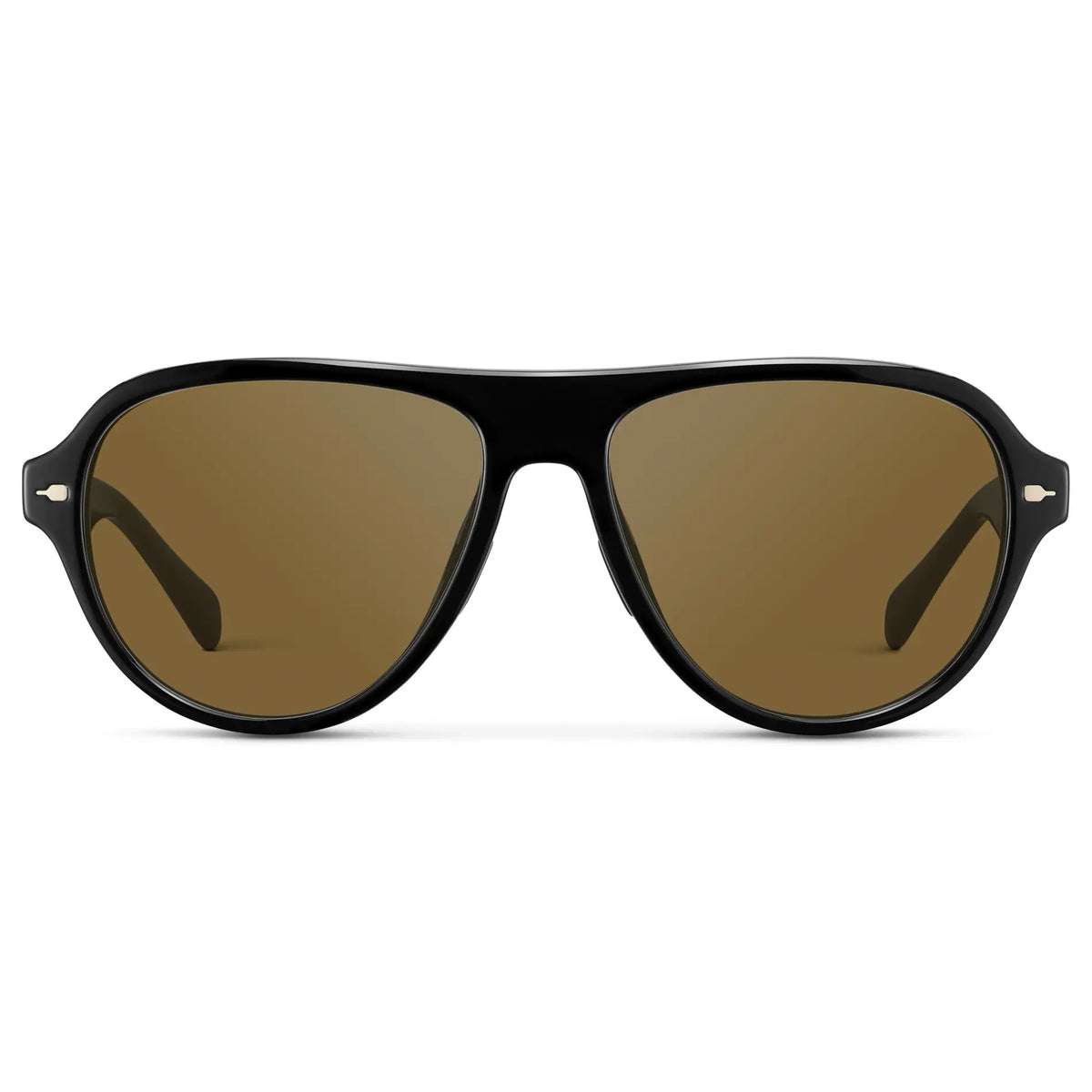 Black / Amber || Women's Rounded Aviator Prescription Sunglasses with Black Frame and Brown Lenses on a white background
