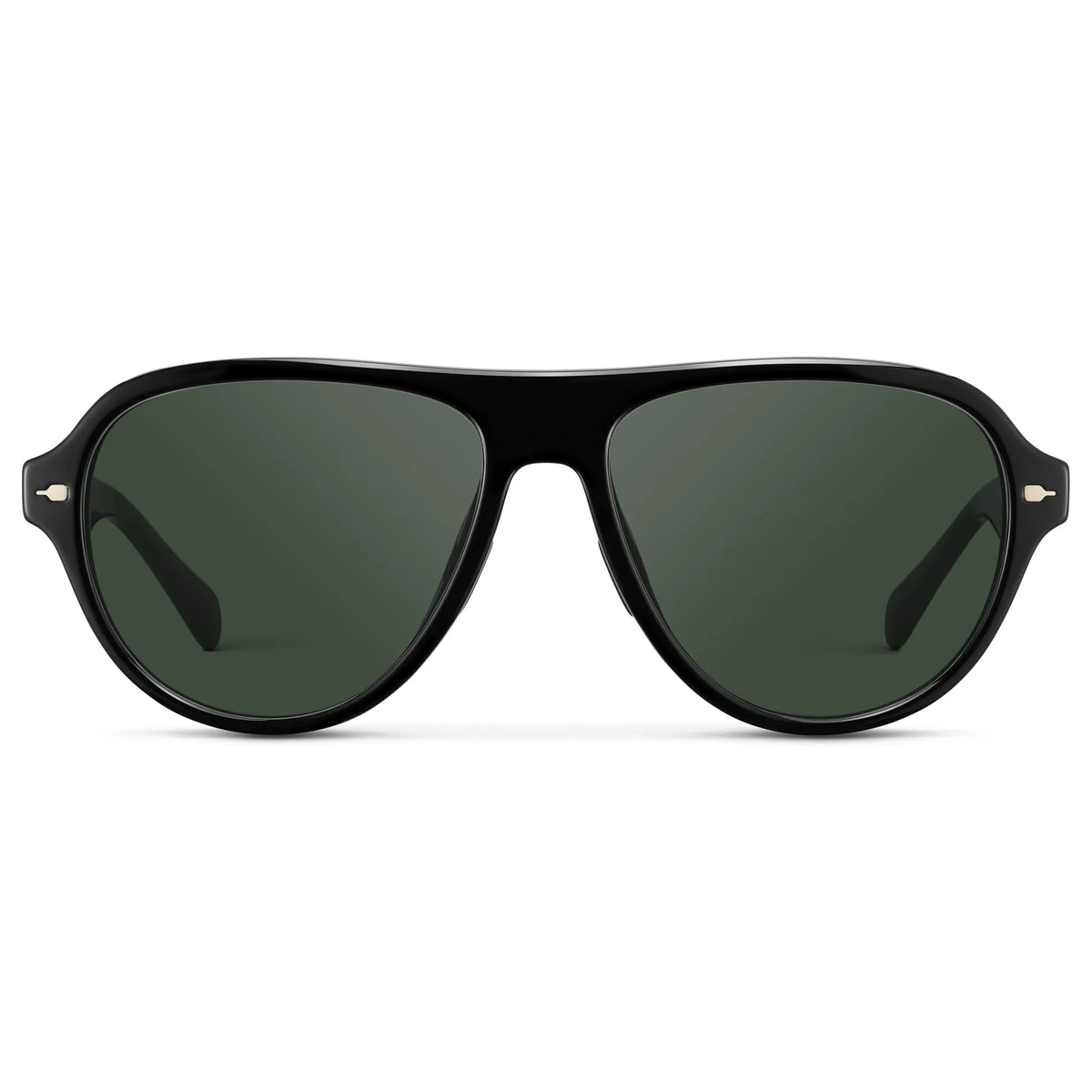 Black / G15 || Women's Rounded Aviator Prescription Sunglasses with Black Frame and Green Lenses on a white background