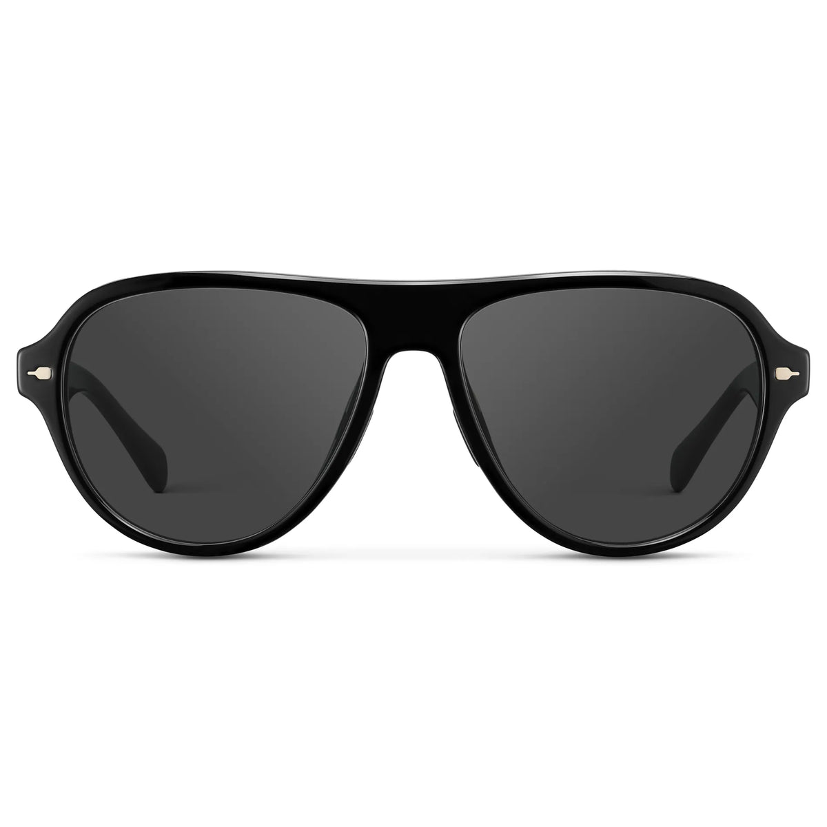 Black / Grey || Women's Rounded Aviator Prescription Sunglasses with Black Frame and Grey Lenses on a white background