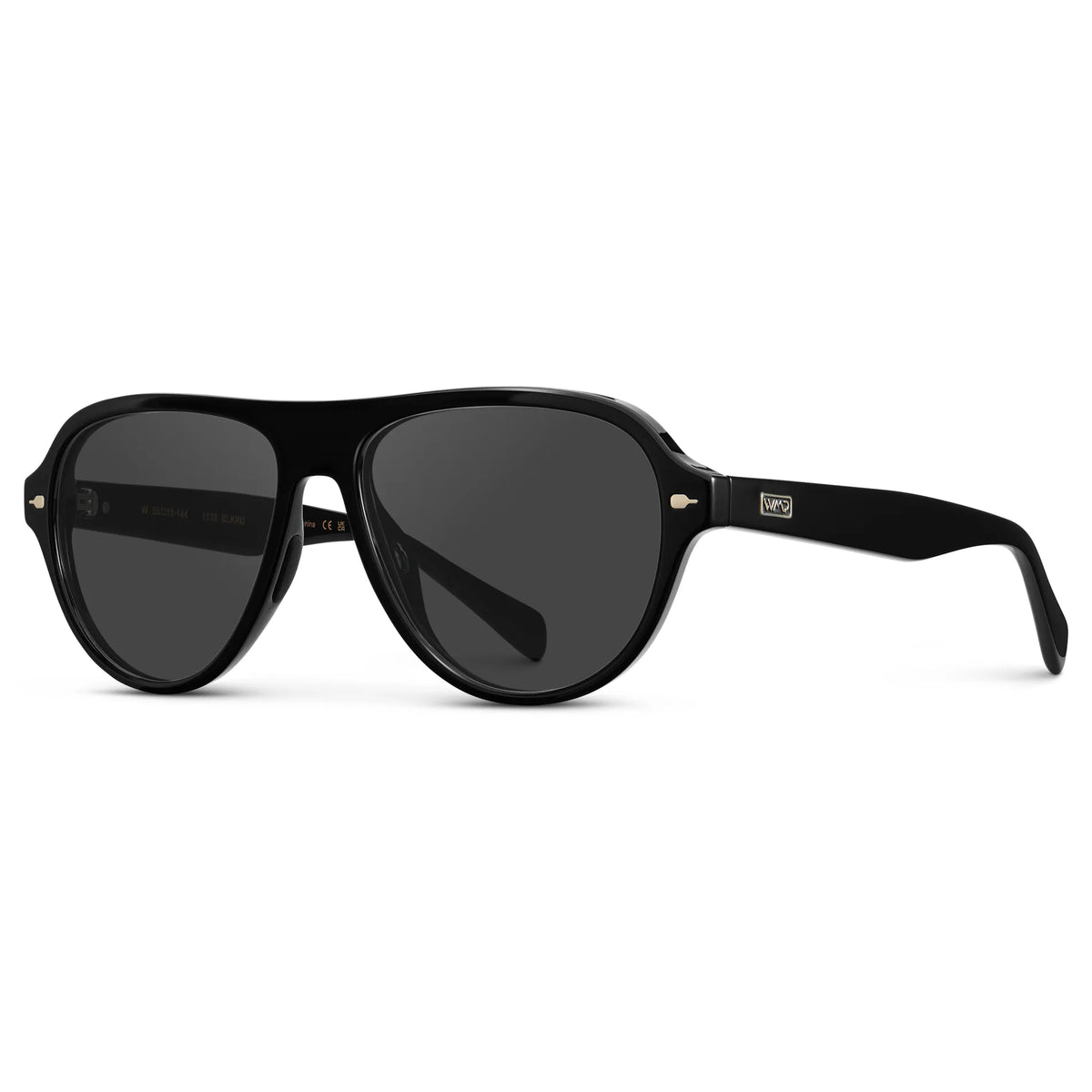Black / Grey || Side view of Women's Rounded Aviator Prescription Sunglasses with Black Frame and Grey Lenses on a white background