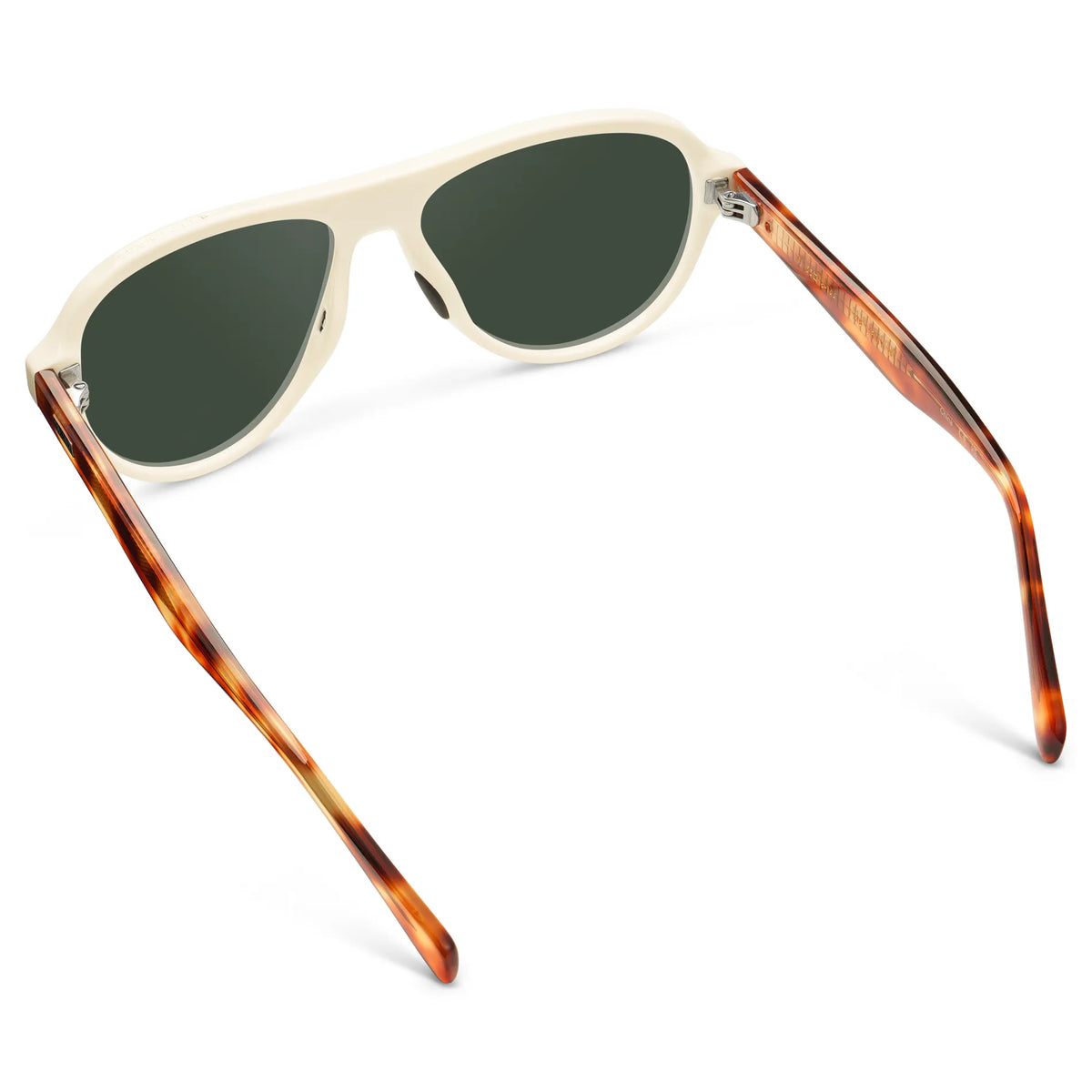 Ivory Tortoise / G15 || Back view of Women's Rounded Aviator Prescription Sunglasses with Ivory Tortoise Frame and Green Lenses on a white background