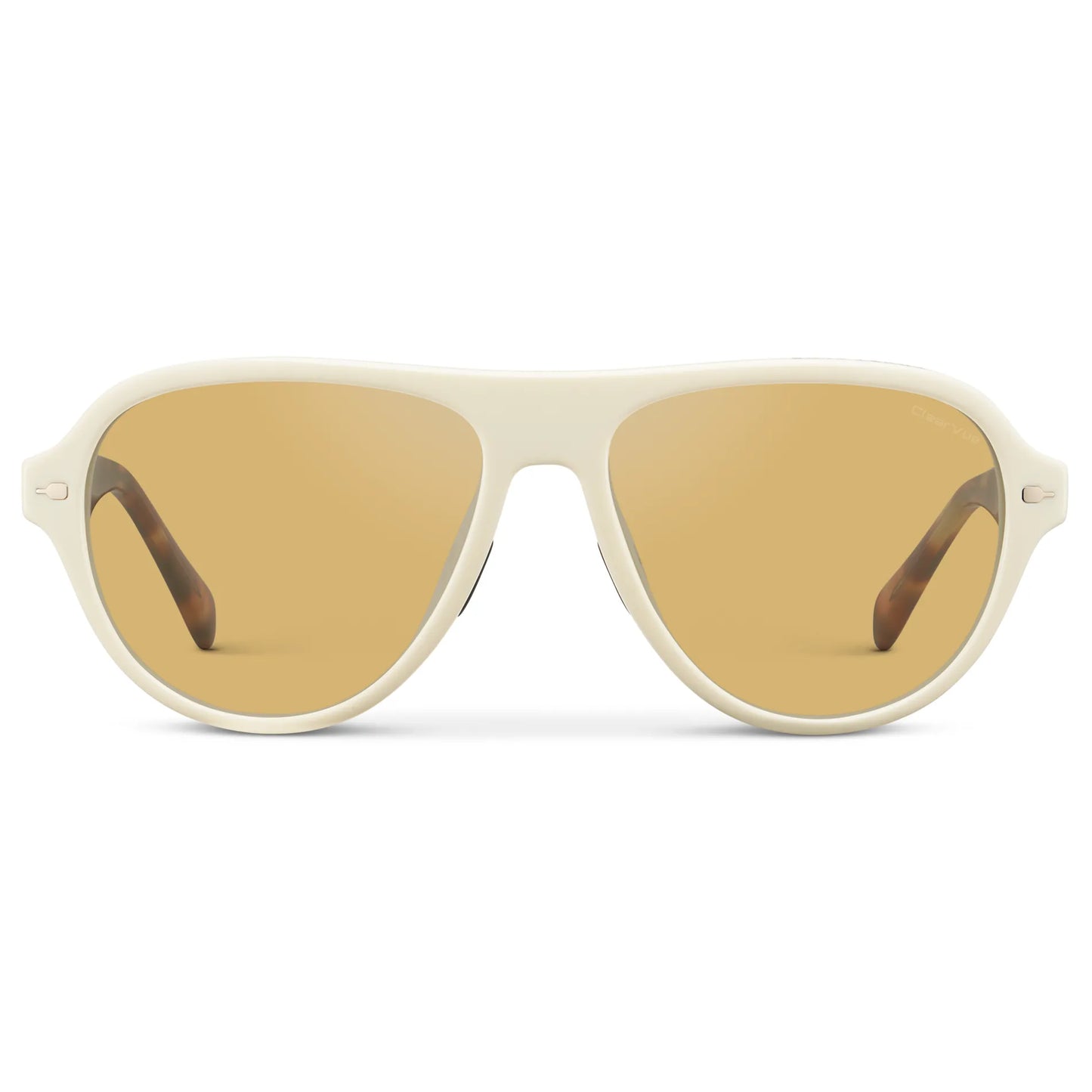 Ivory Tortoise / Yellow Tinted Lens || Women's Rounded Aviator Sunglasses with Ivory Tortoise Frame and Yellow Tinted Lenses on a white background