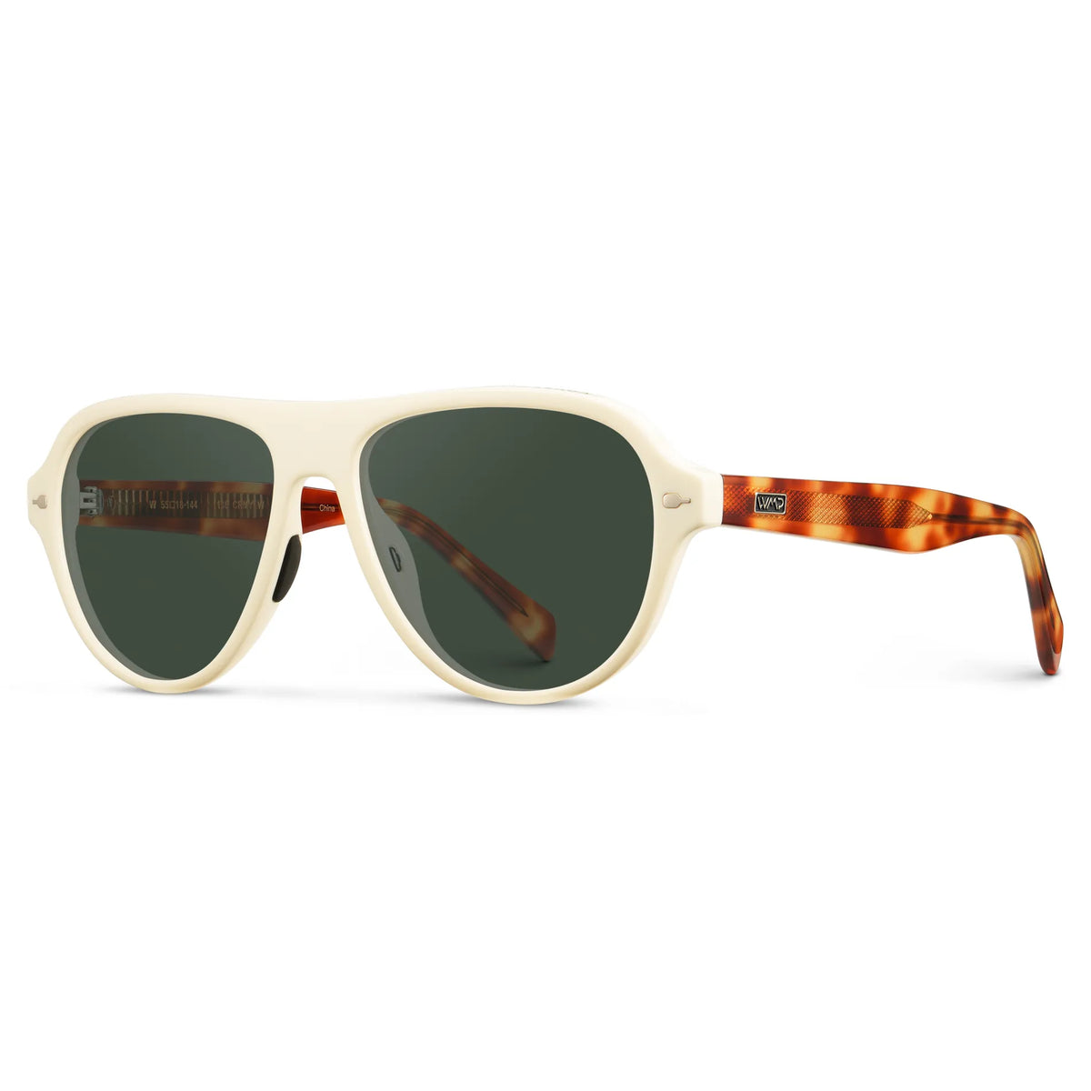 Ivory Tortoise / G15 || Side view of Women's Rounded Aviator Prescription Sunglasses with Ivory Tortoise Frame and Green Lenses on a white background