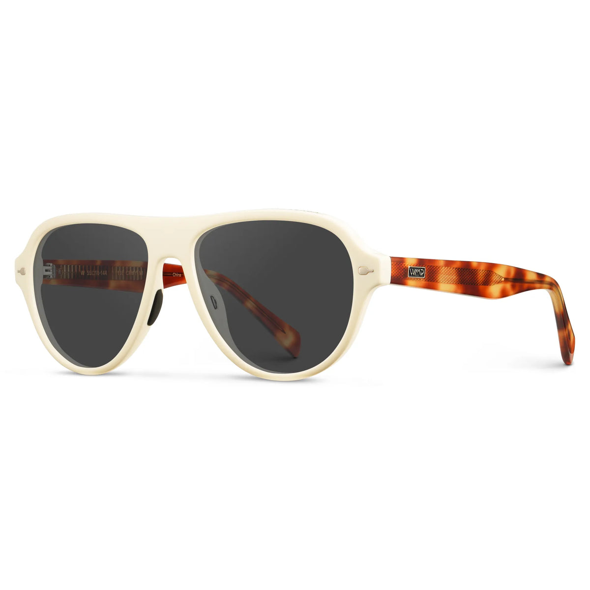 Ivory Tortoise / Grey || Side view of Women's Rounded Aviator Prescription Sunglasses with Ivory Tortoise Frame and Grey Lenses on a white background