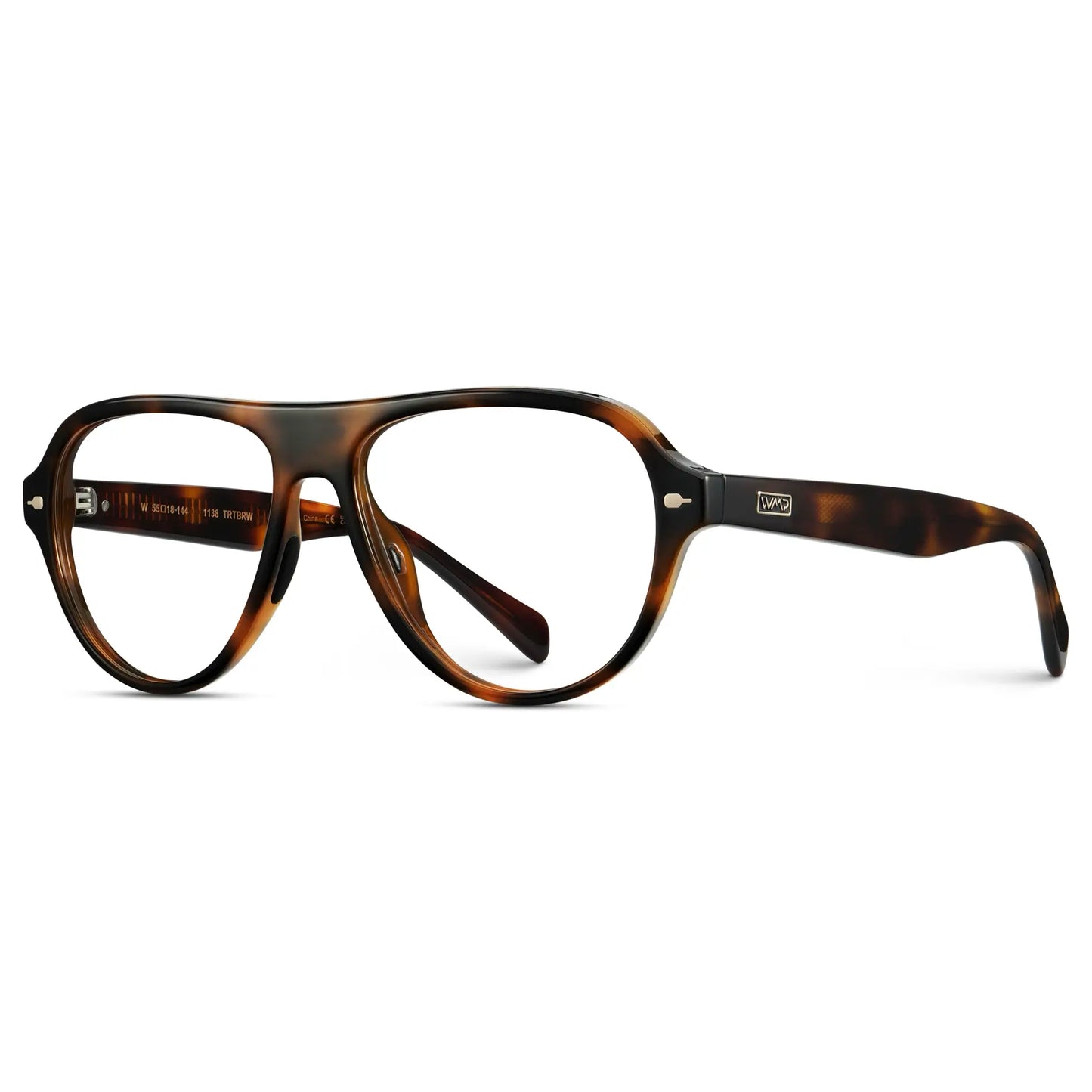 Brown Tortoise || Side view of Women's Rounded Aviator Prescription Eyeglasses with Brown Tortoise Frame and Clear Lenses on a white background