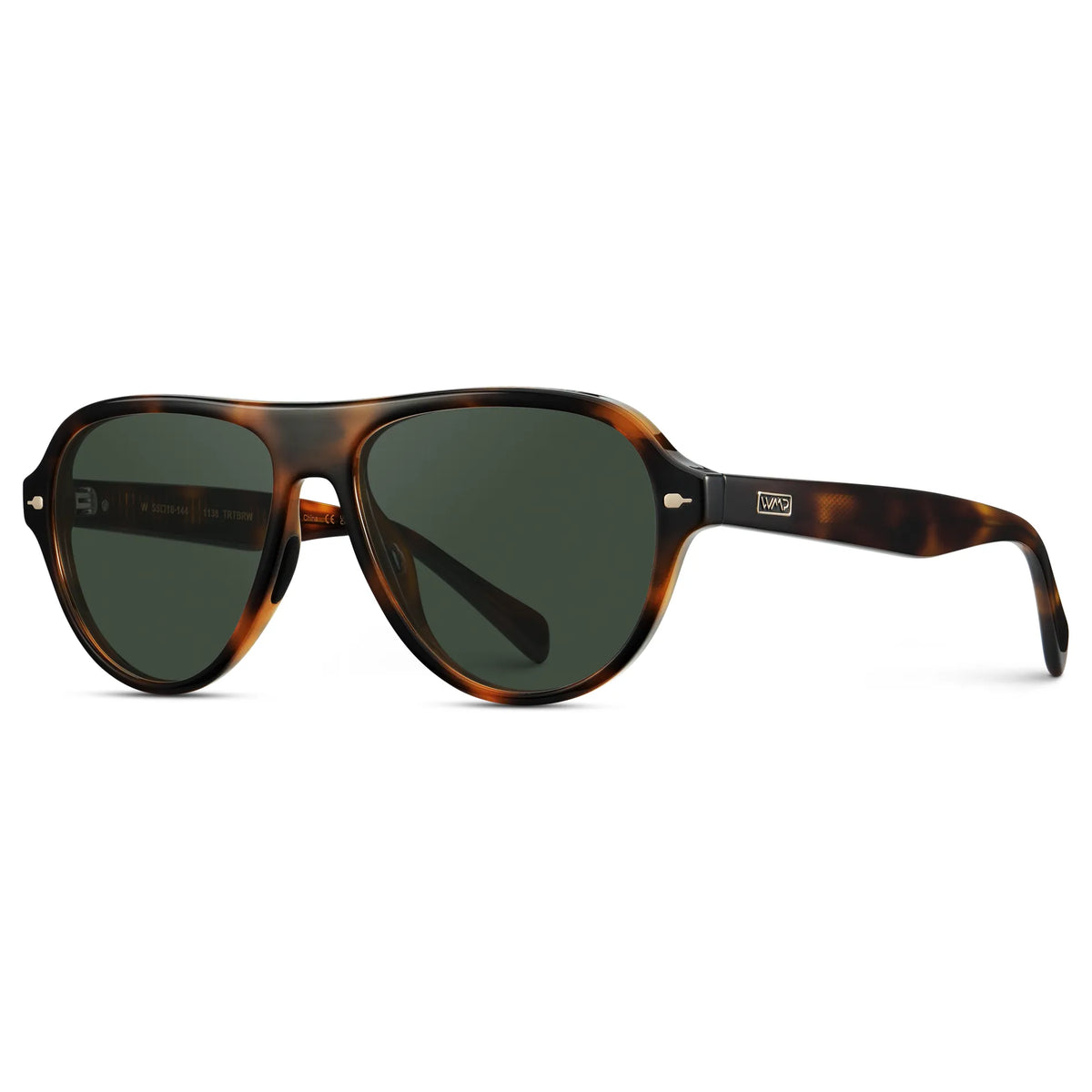 Brown Tortoise / G15 || Side view of Women's Rounded Aviator Prescription Sunglasses with Brown Tortoise Frame and Green Lenses on a white background