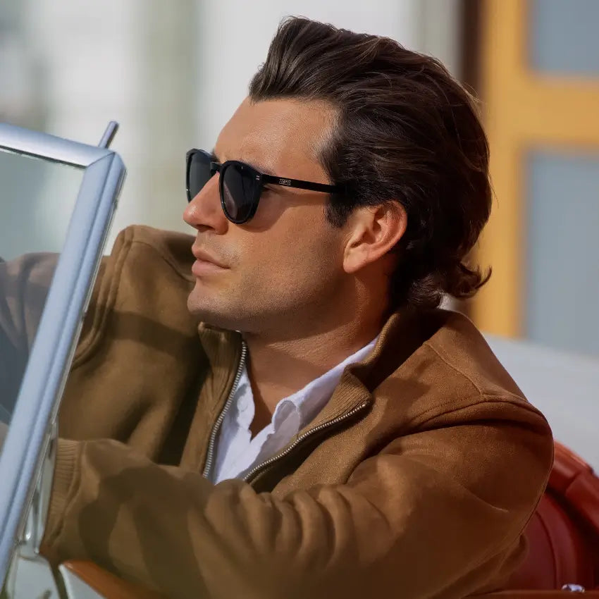 Black / Triple Black Lens || Men's Rounded Oval Polarized Sunglasses with Black Acetate Frame and Black Lens