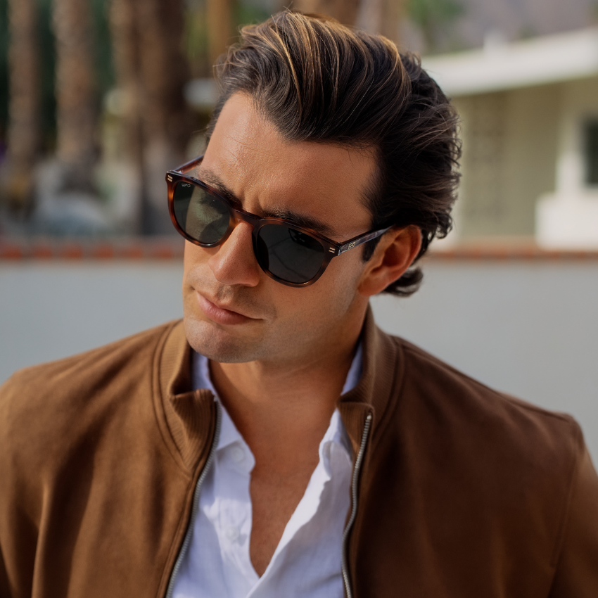 Havana Tortoise / Smoke Green Lens || Men's Rounded Oval Polarized Sunglasses with Tortoise Acetate Frame and Smoke Green Lens