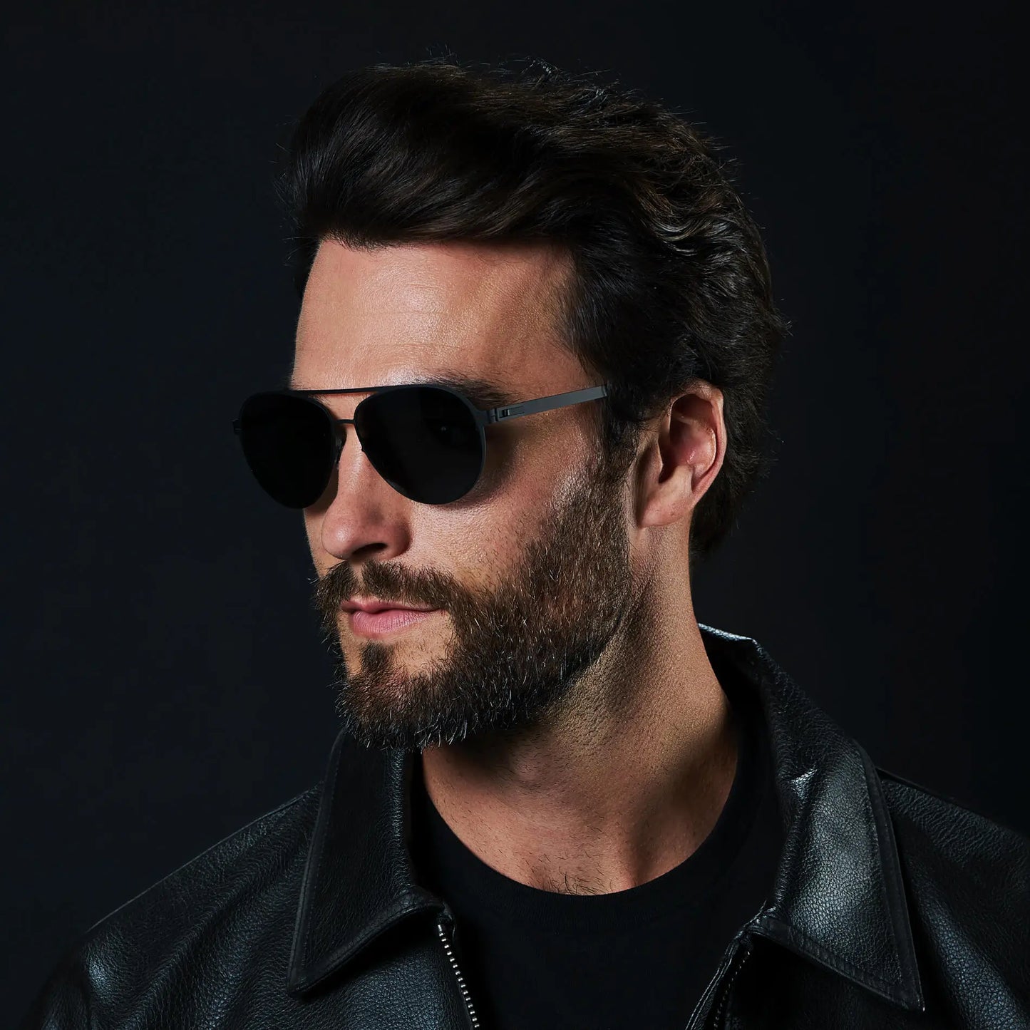 Matte Black / Black Lens || Unisex Polarized Aviator Sunglasses with Matte Black Beta Titanium Metal Frame, Screwless Hinges, and Ultra Polarized Black Nylon Lens