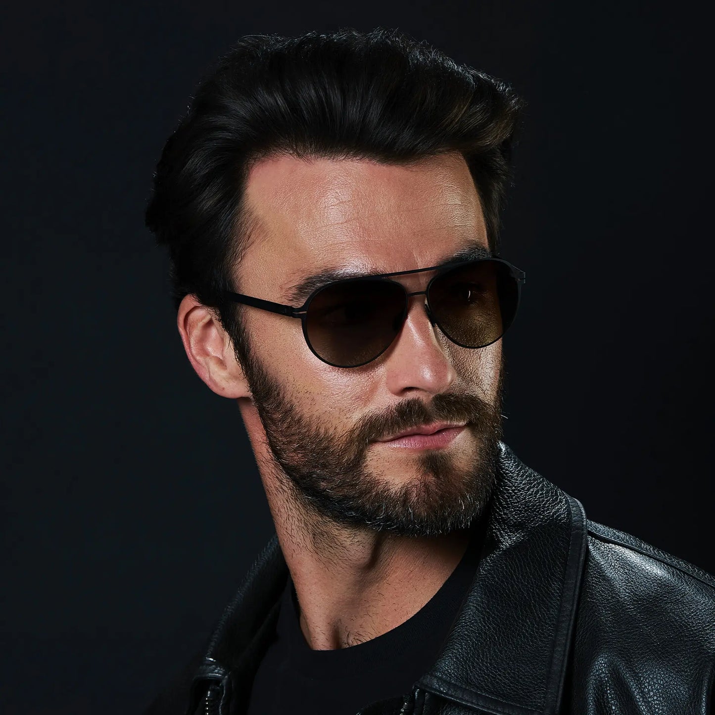 Matte Black / Brown Gradient Lens || Unisex Polarized Aviator Sunglasses with Matte Black Beta Titanium Metal Frame, Screwless Hinges, and Ultra Polarized Brown Gradient Nylon Lens