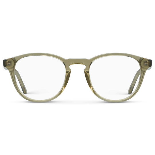 Crystal Moss Green || Unisex Round Eyeglasses with Crystal Moss Green Acetate Frame and Clear Prescription Lens