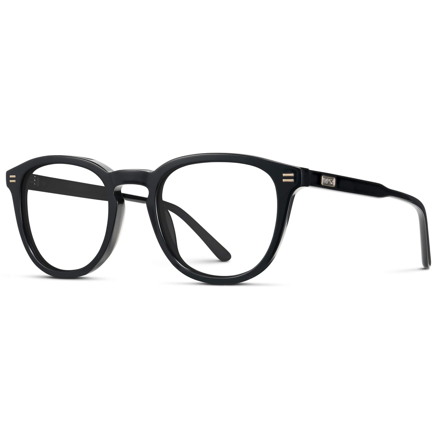 Black || Men's Round Prescription Eyeglasses with Black Acetate Frame and Clear Prescription Lenses