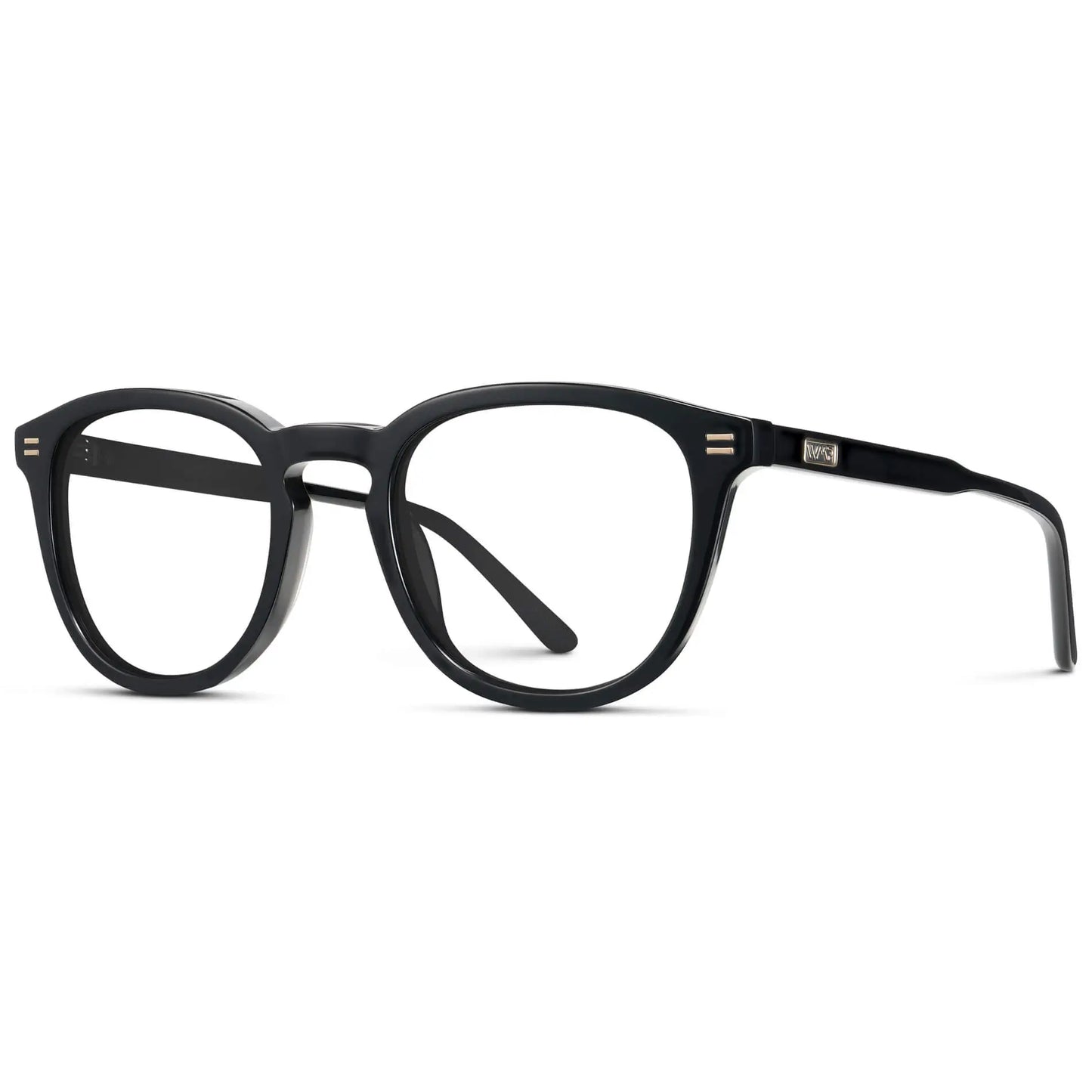 Black || Men's Round Prescription Eyeglasses with Black Acetate Frame and Clear Prescription Lenses