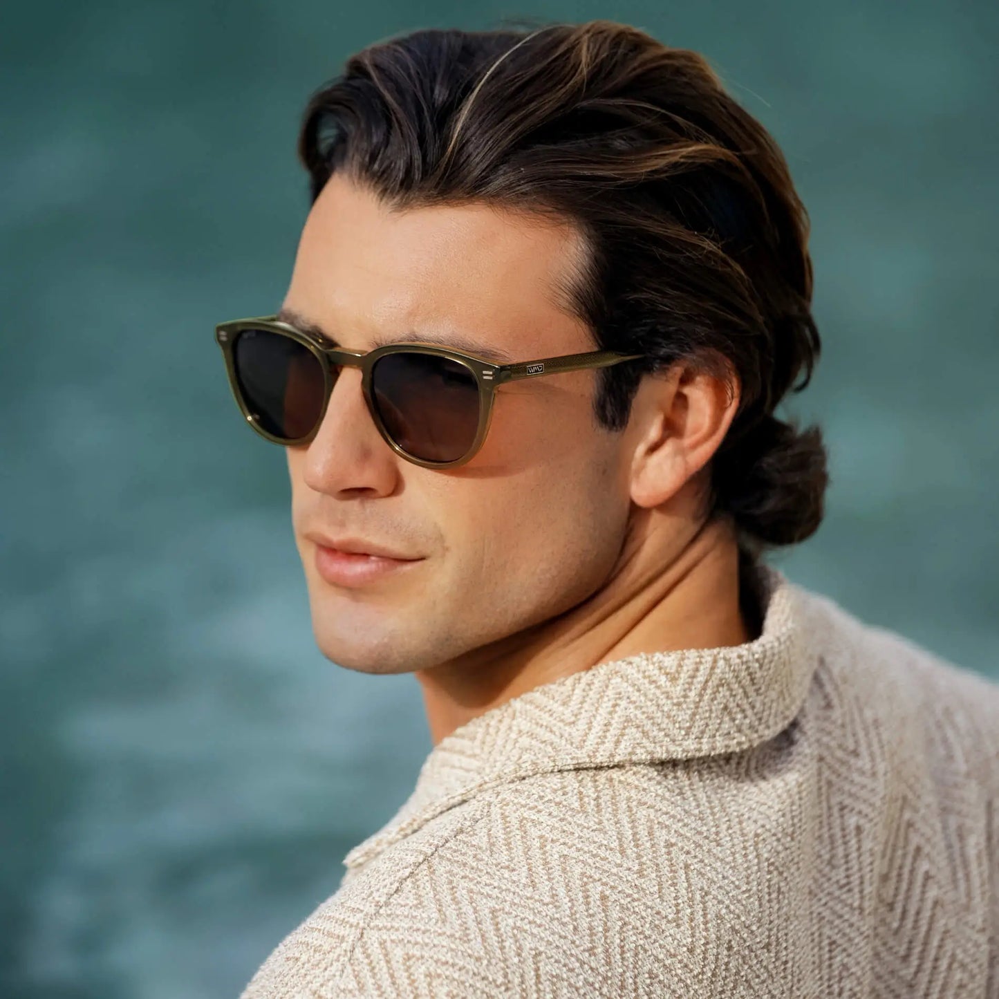 Dark Moss Green / Brown Lens || Men's Rounded Oval Polarized Sunglasses with Green Acetate Frame and Brown Lens