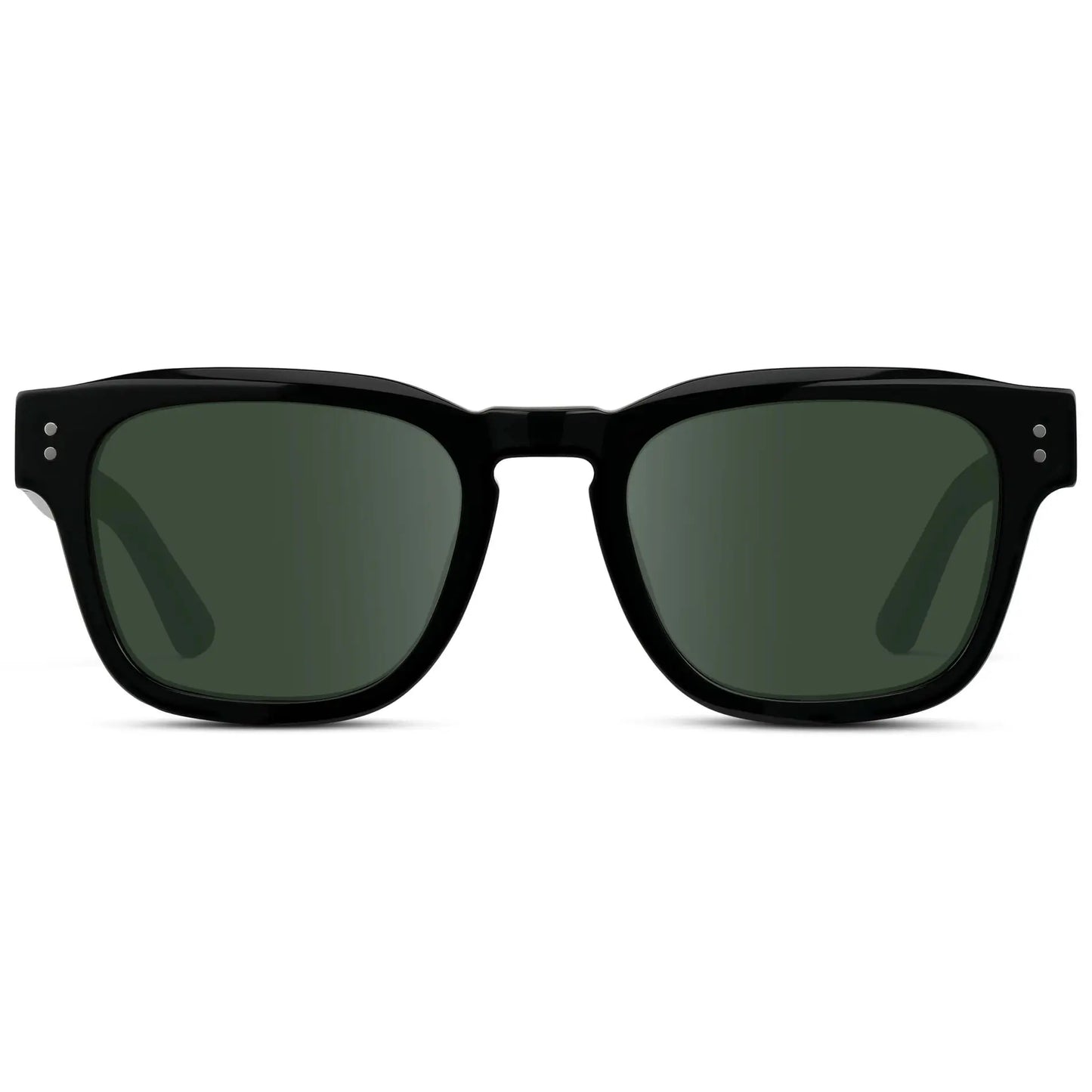 Black / G15 || Front view of Men's Geometric Rectangular Prescription Sunglasses with Black Acetate Frame and Green Prescription Lens