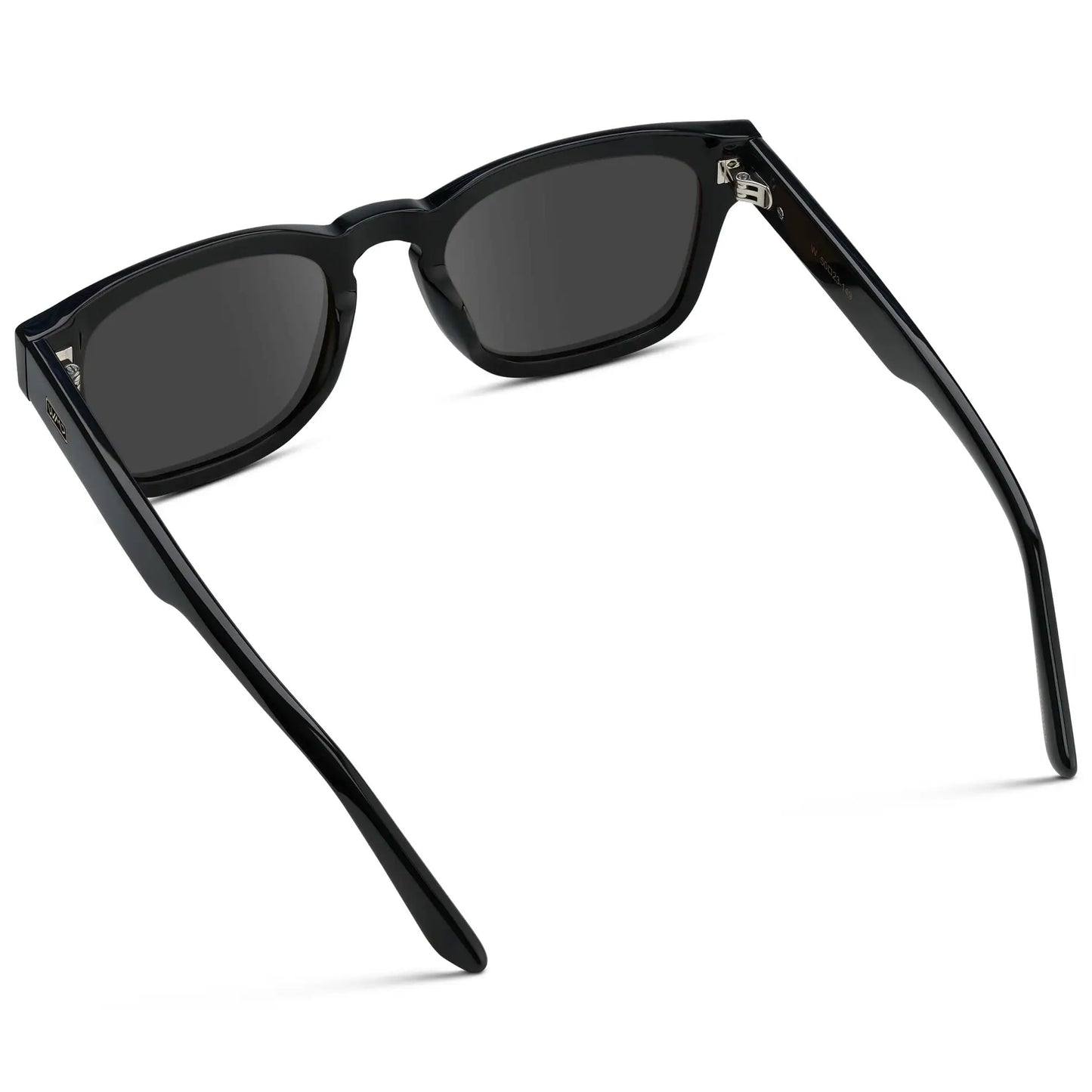 Black / Grey || Back view of Men's Geometric Rectangular Prescription Sunglasses with Black Acetate Frame and Grey Prescription Lens