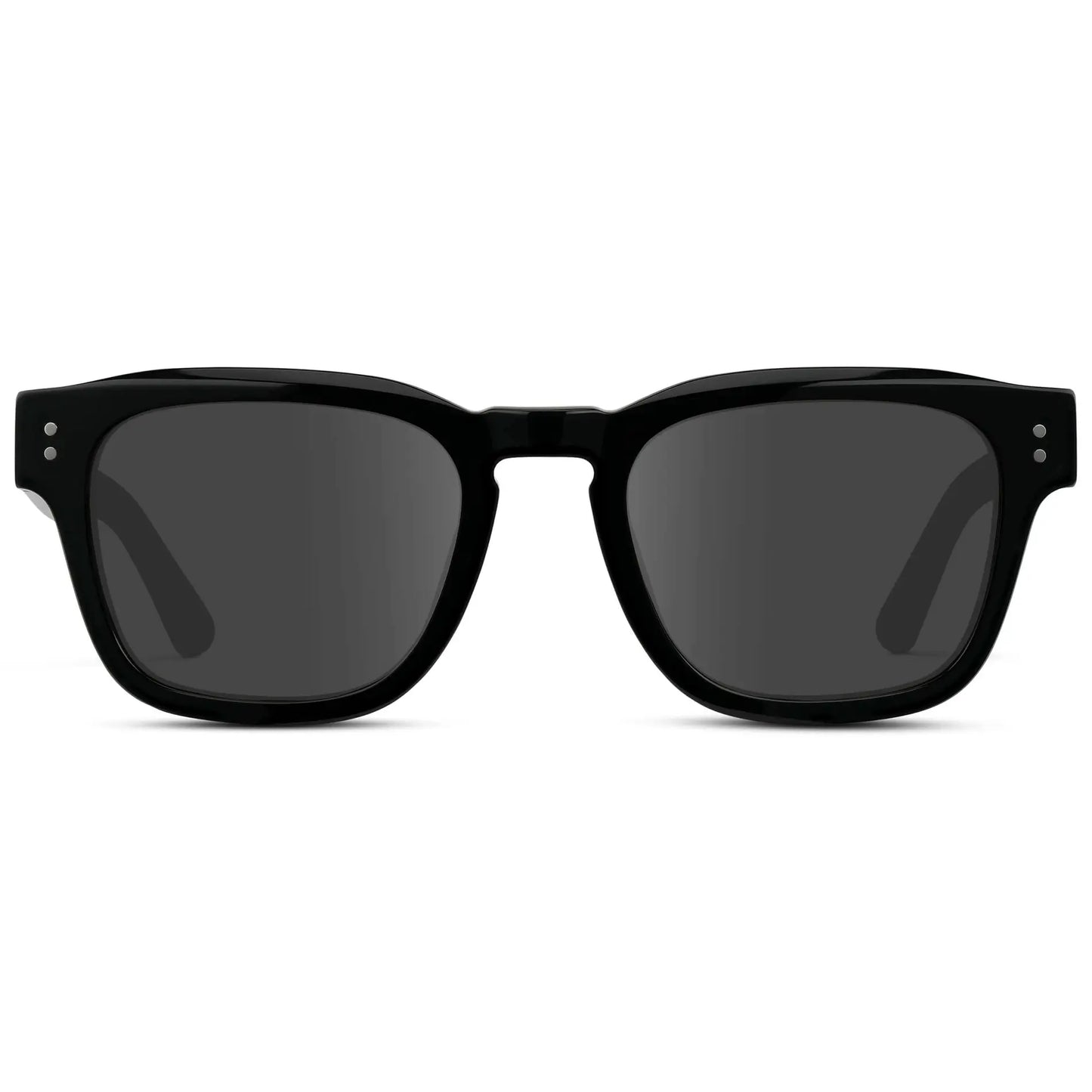 Black / Grey || Front view of Men's Geometric Rectangular Prescription Sunglasses with Black Acetate Frame and Grey Prescription Lens