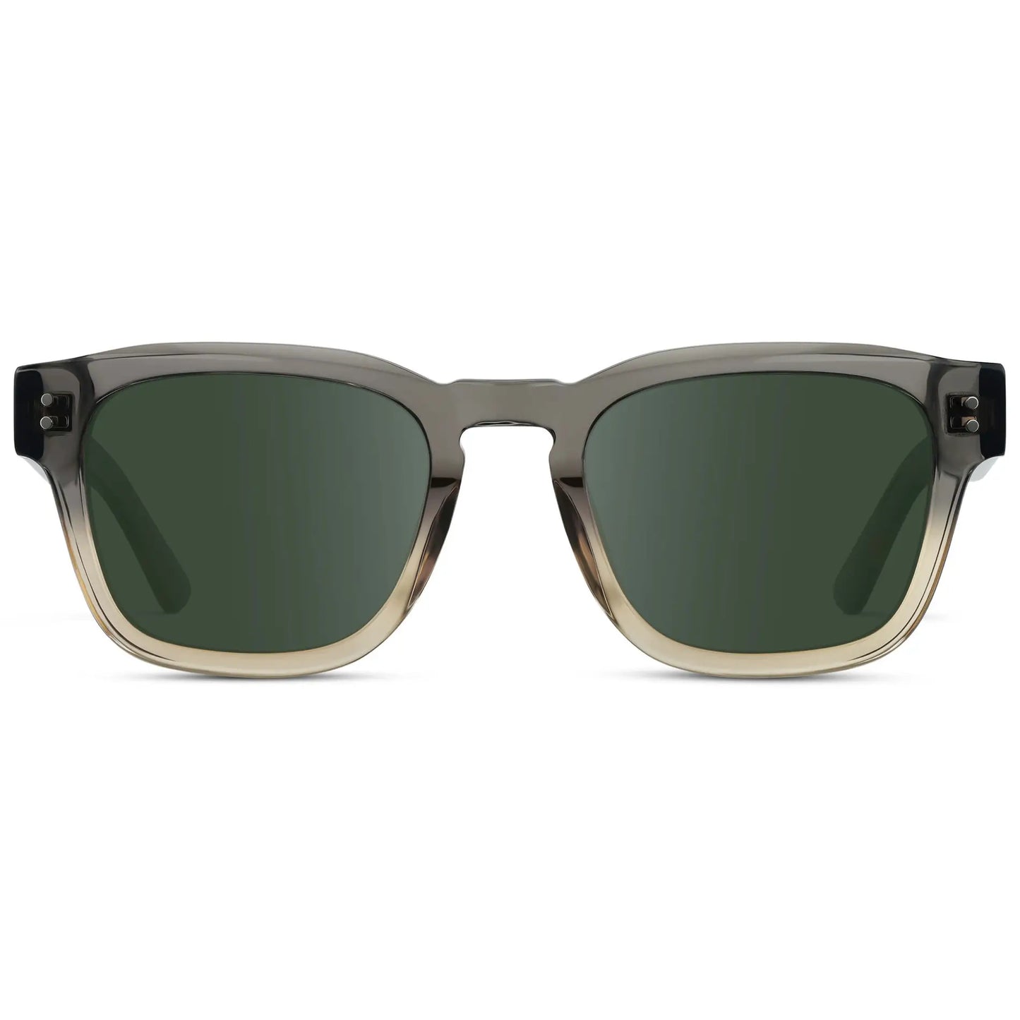 Graphite Horizon Grey / G15 || Front view of Men's Geometric Rectangular Prescription Sunglasses with Grey Acetate Frame and Green Prescription Lens