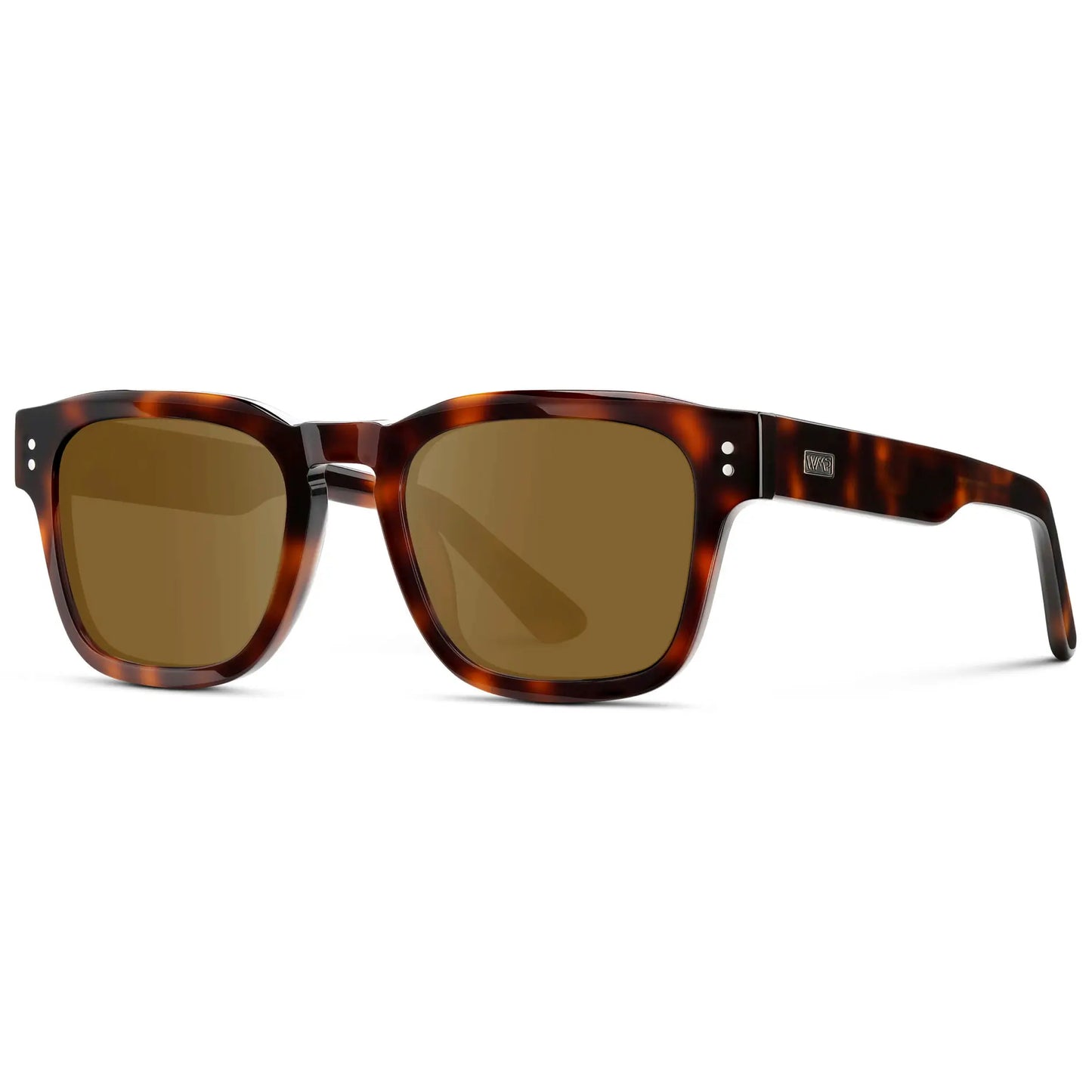 Havana Tortoise / Amber || Side view of Men's Geometric Rectangular Prescription Sunglasses with Havana Tortoise Acetate Frame and Amber Prescription Lens