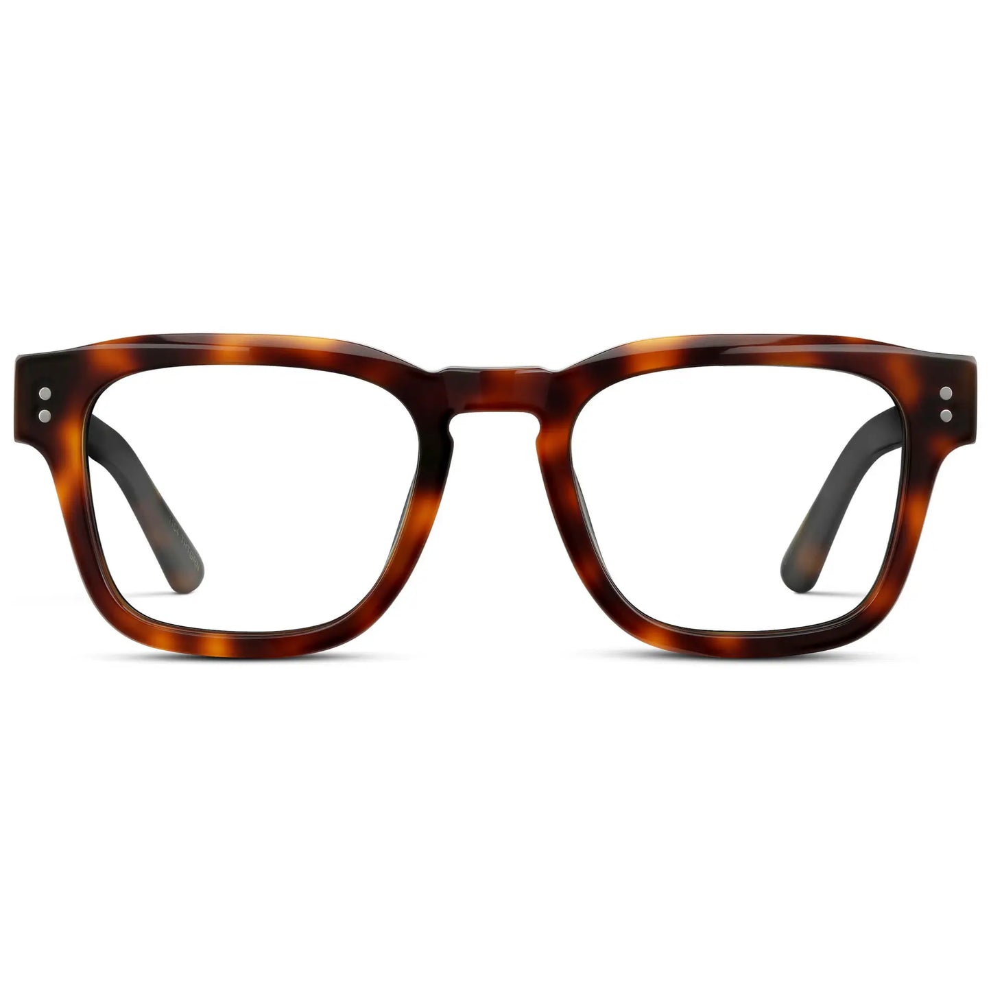 Havana Tortoise || Men's Geometric Rectangular Eyeglasses with Havana Tortoise Acetate Frame and Clear Prescription Lens on a white background