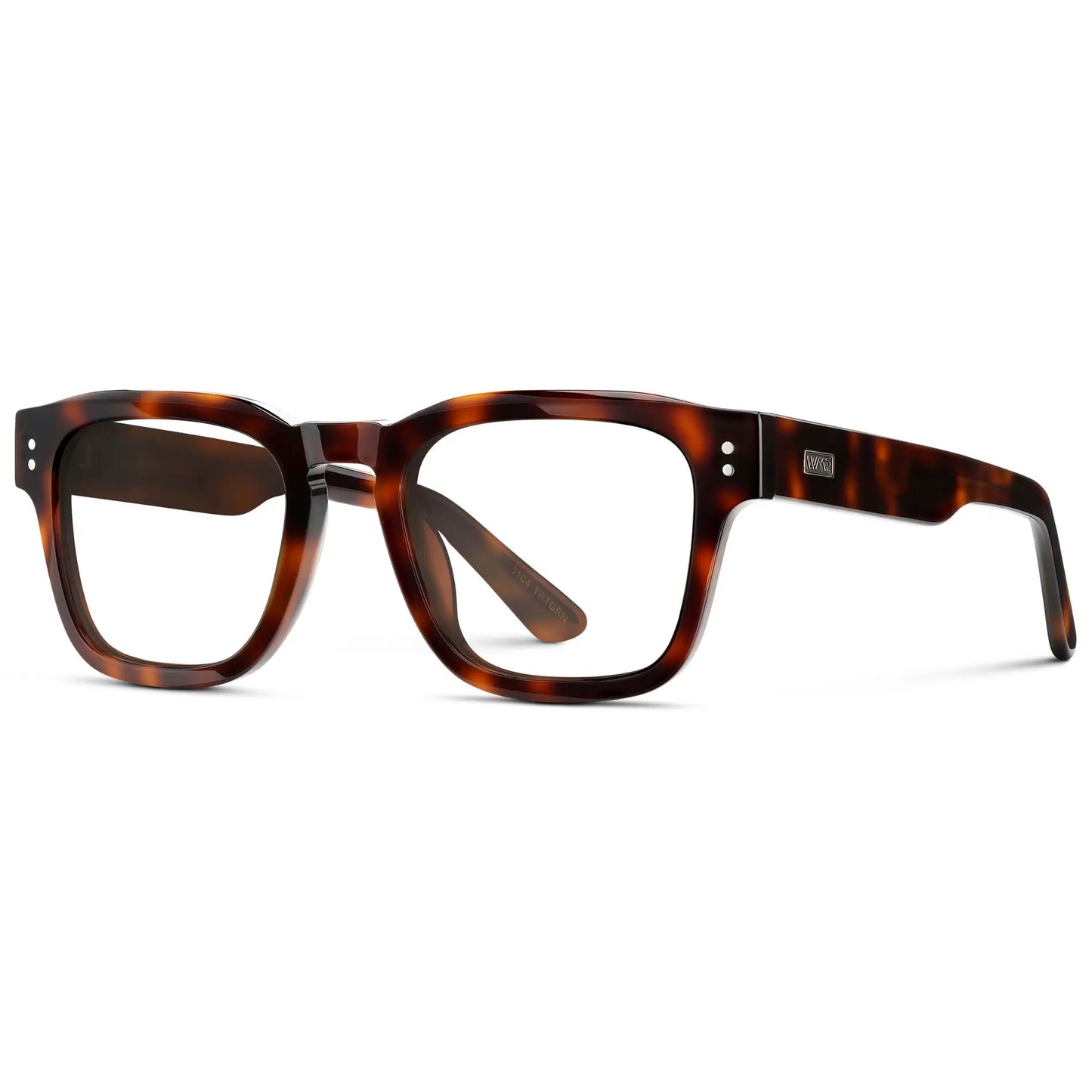 Havana Tortoise || Side view of Men's Geometric Rectangular Eyeglasses with Havana Tortoise Acetate Frame and Clear Prescription Lens on a white background