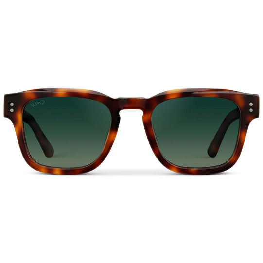 Havana Tortoise / Smoke Green Gradient Lens || Men's Geometric Rectangular Sunglasses with Havana Tortoise Frame and Smoke Green Gradient Polarized Lens