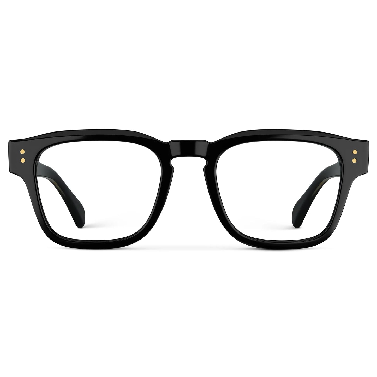 Black Gold || Front view of Men's Geometric Rectangular Prescription Glasses with Black Gold Frame and Clear Prescription Lens on a white background