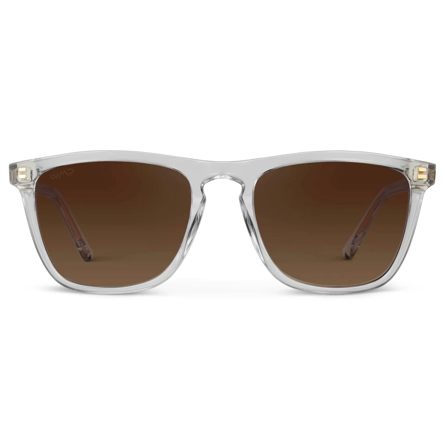 Clear / Brown Gold Gradient Lens || Clear Classic Square Frame Sunglasses with Brown Gold Polarized Gradient Lenses