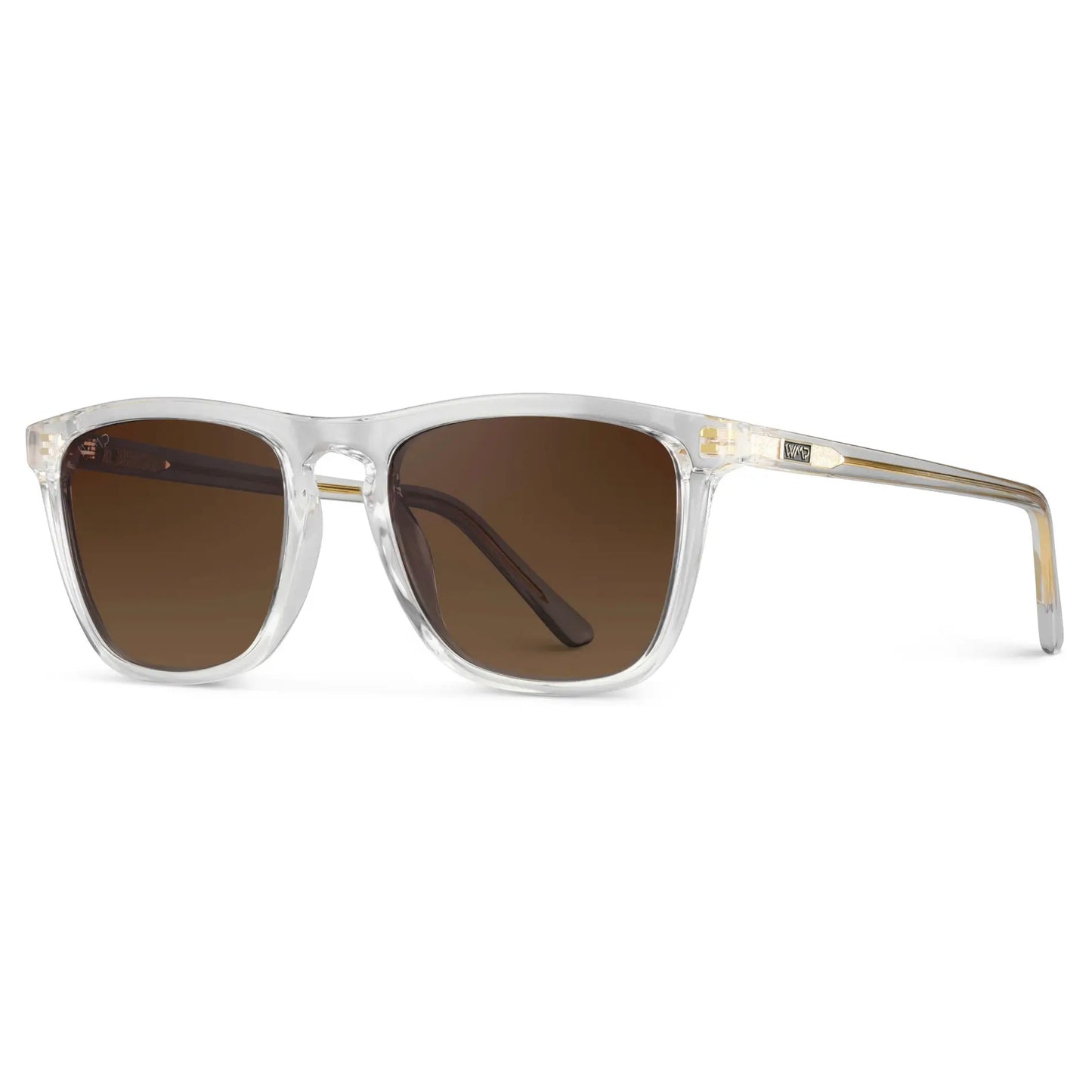 Clear / Brown Gold Gradient Lens || Clear Classic Square Frame Sunglasses with Brown Gold Polarized Gradient Lenses