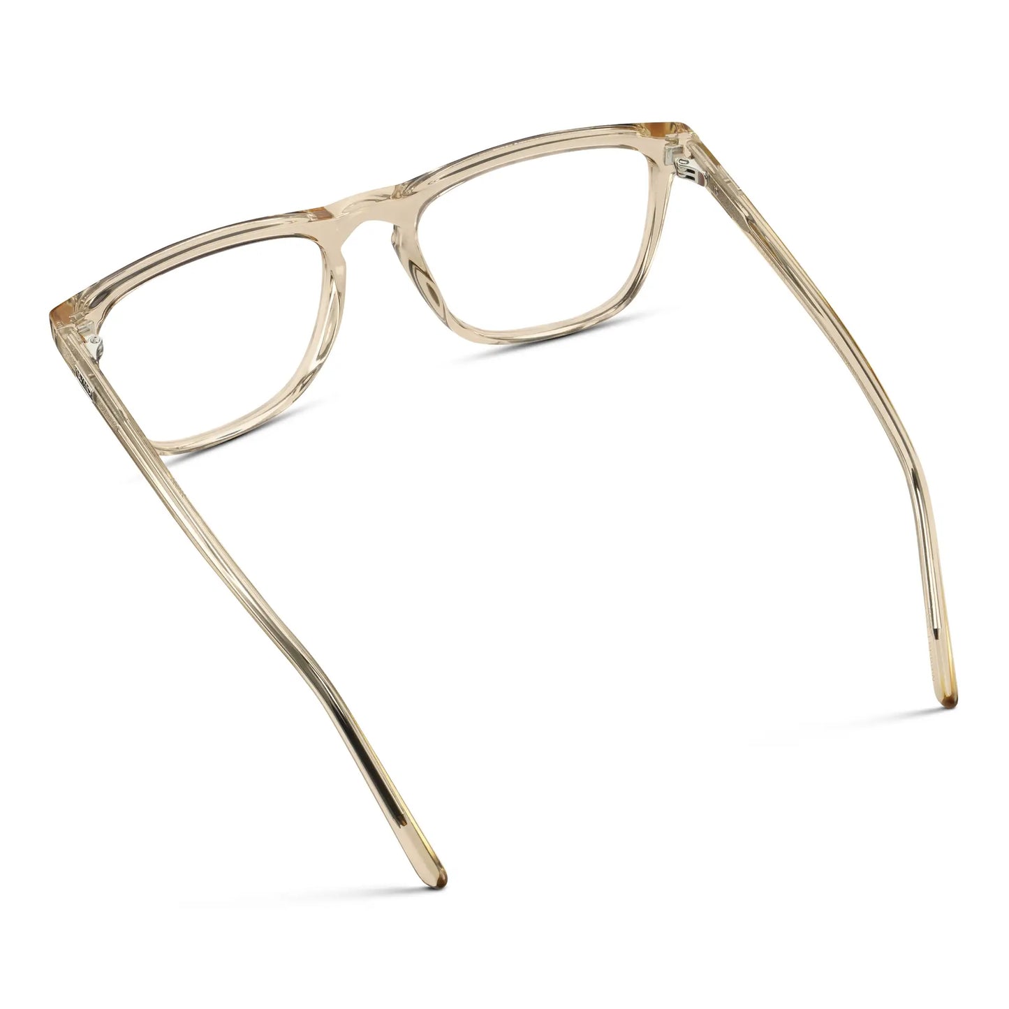 Sand Brown || Back view of Men's Square Prescription Glasses with Sand Brown Frame and Clear Lenses on a white background