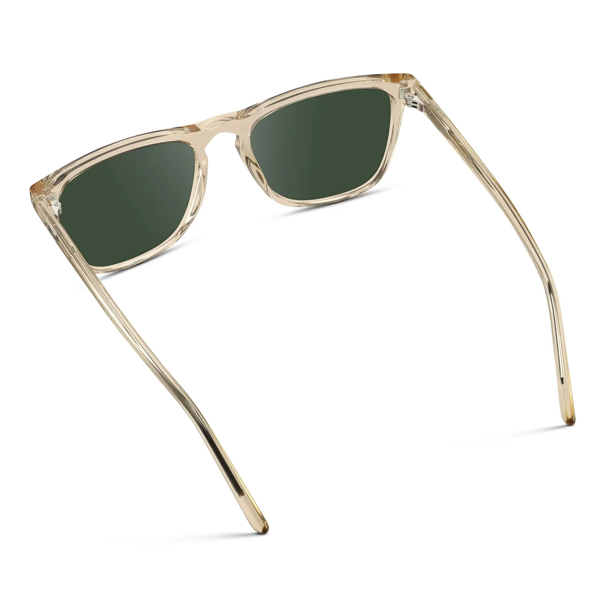 Sand Brown / G15 || Sand Brown Square Frame Prescription Sunglasses with Green Lenses on a white background