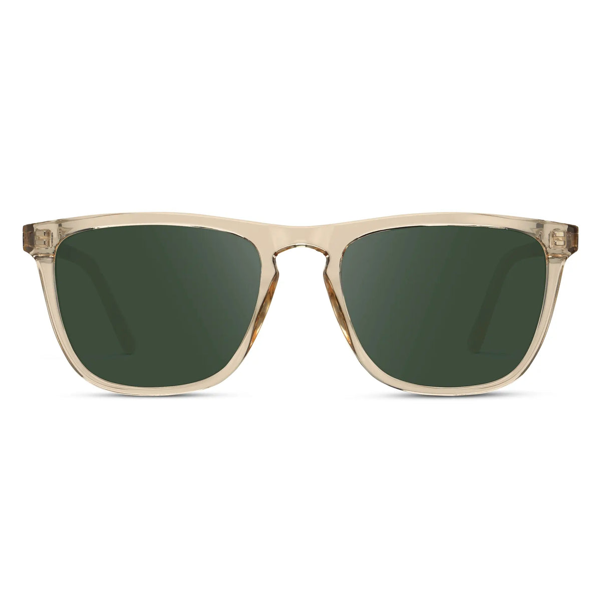 Sand Brown / G15 || Sand Brown Square Frame Prescription Sunglasses with Green Lenses on a white background