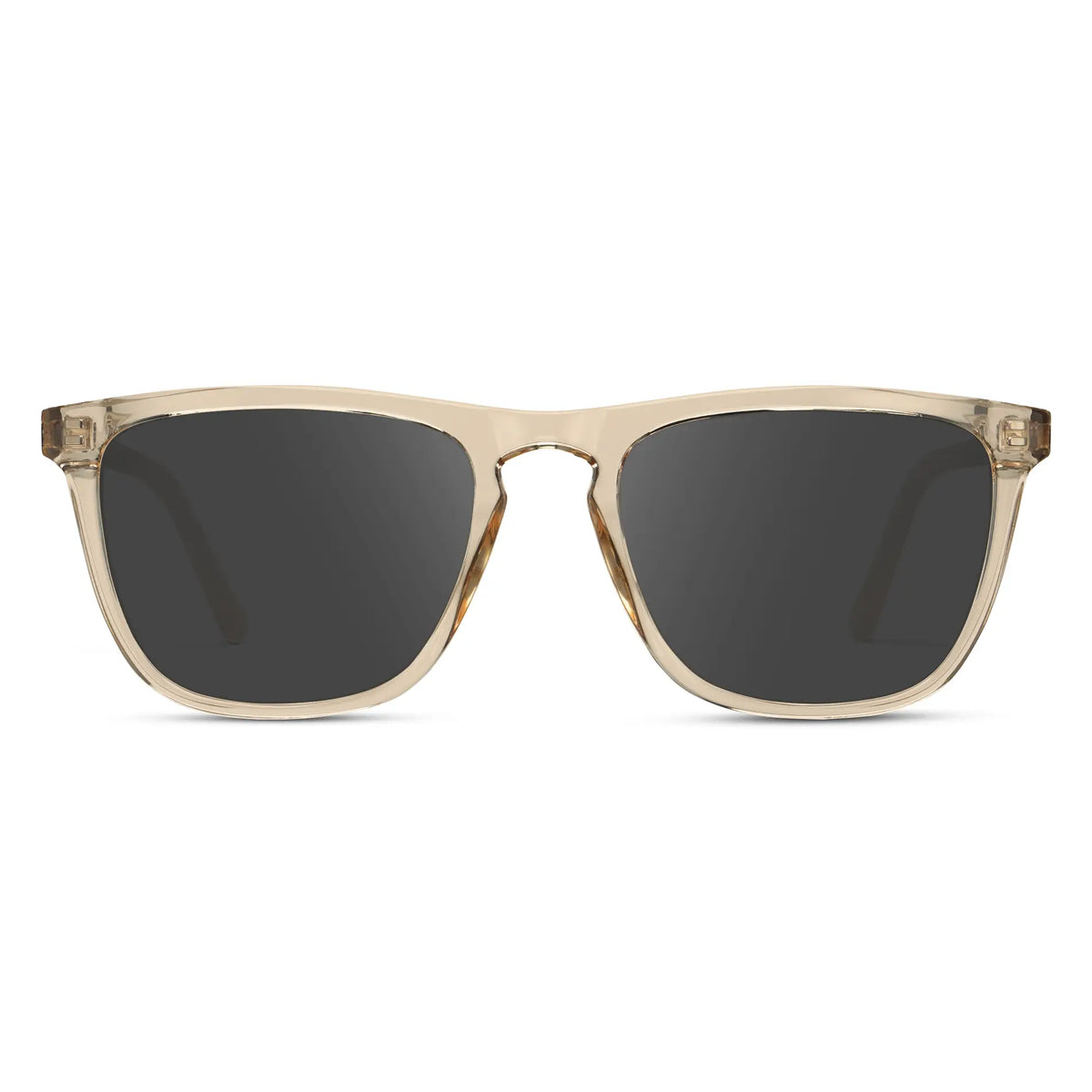 Sand Brown / Grey || Sand Brown Square Frame Prescription Sunglasses with Grey Lenses on a white background