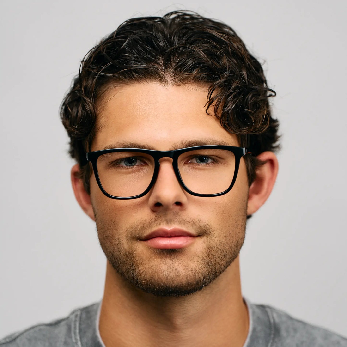 Black || Black Square Frame Prescription Glasses with Clear Lenses