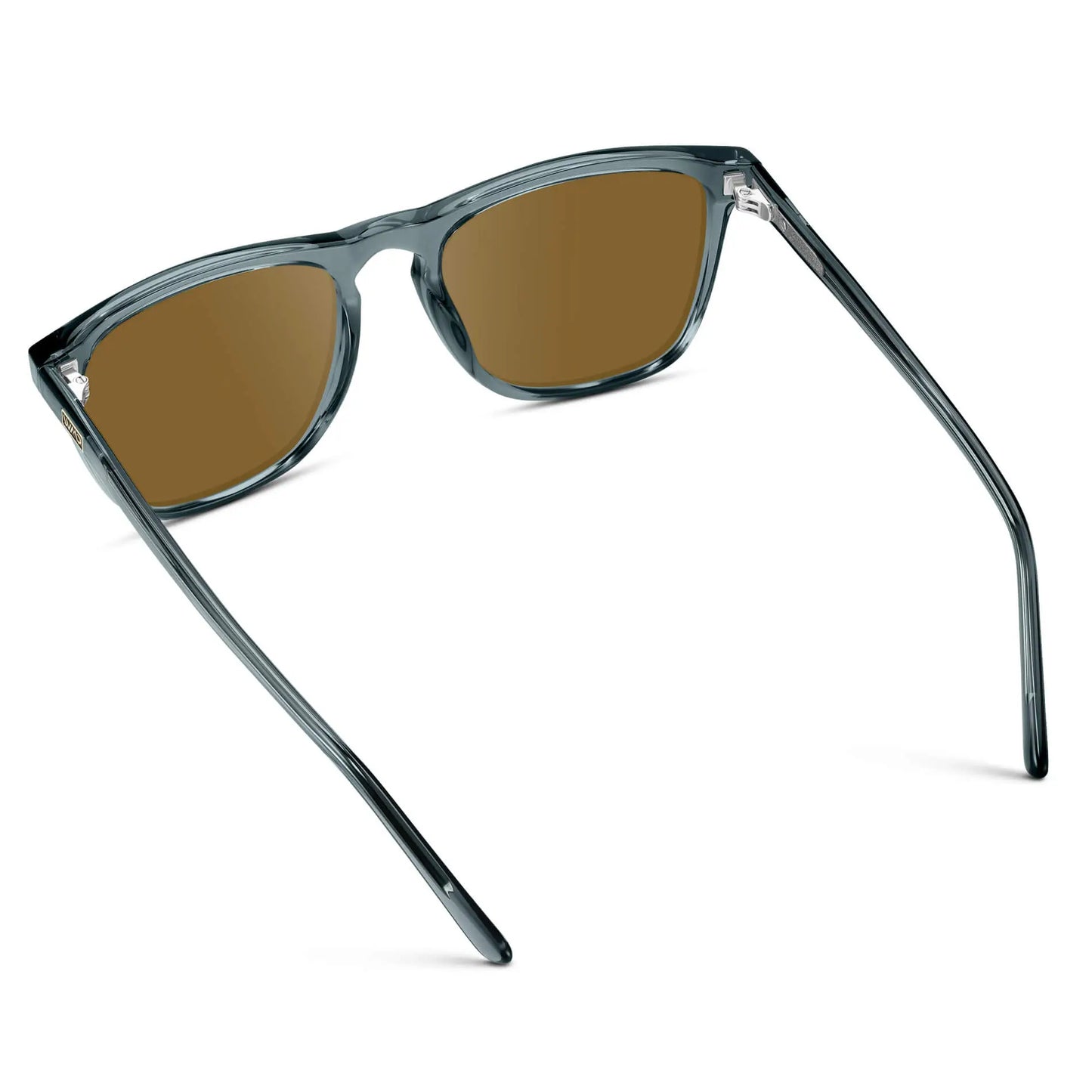 Crystal Stone Blue / Amber || Back view of Men's Square Prescription Sunglasses with Crystal Stone Blue Frame and Amber Lenses on a white background