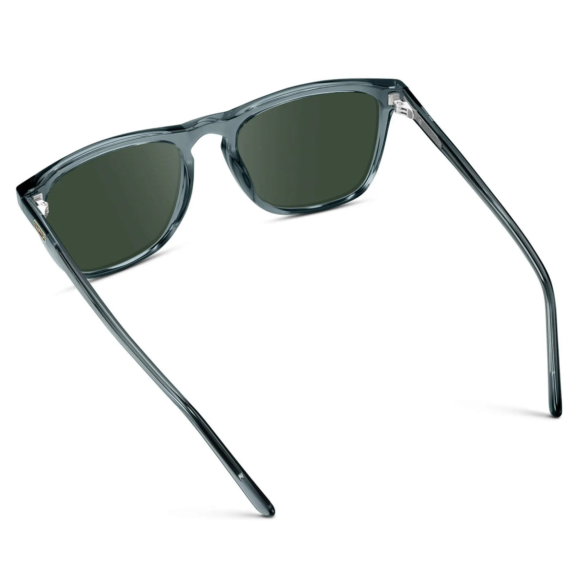 Crystal Stone Blue / G15 || Back view of Men's Square Prescription Sunglasses with Crystal Stone Blue Frame and Green Lenses on a white background