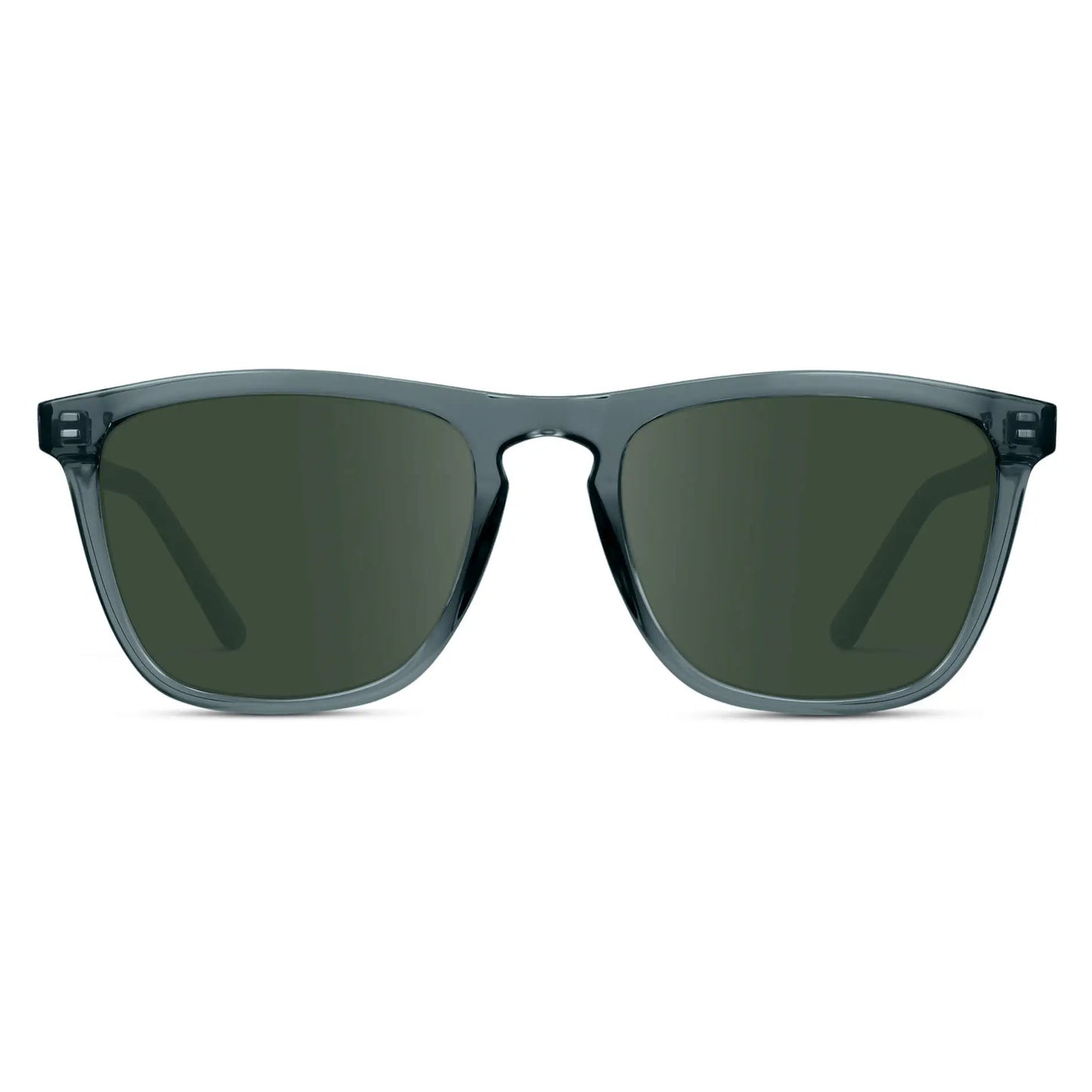 Crystal Stone Blue / G15 || Men's Square Prescription Sunglasses with Crystal Stone Blue Frame and Green Lenses on a white background