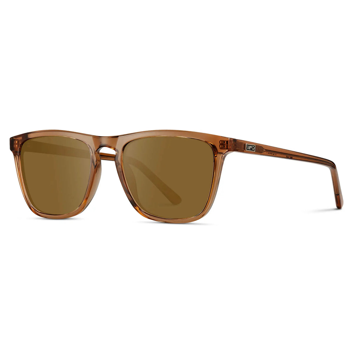 Crystal Brown / Amber || Side view of Men's Square Prescription Sunglasses with Crystal Brown Frame and Amber Lenses on a white background