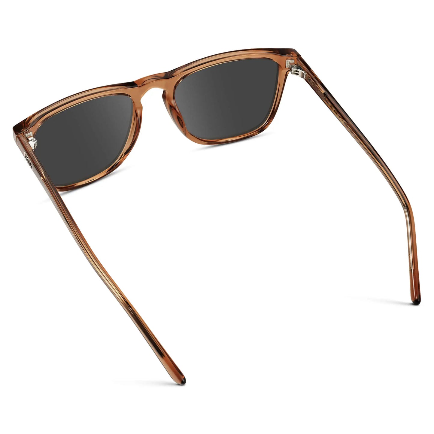 Crystal Brown / Grey || Back view of Men's Square Prescription Sunglasses with Crystal Brown Frame and Grey Lenses on a white background
