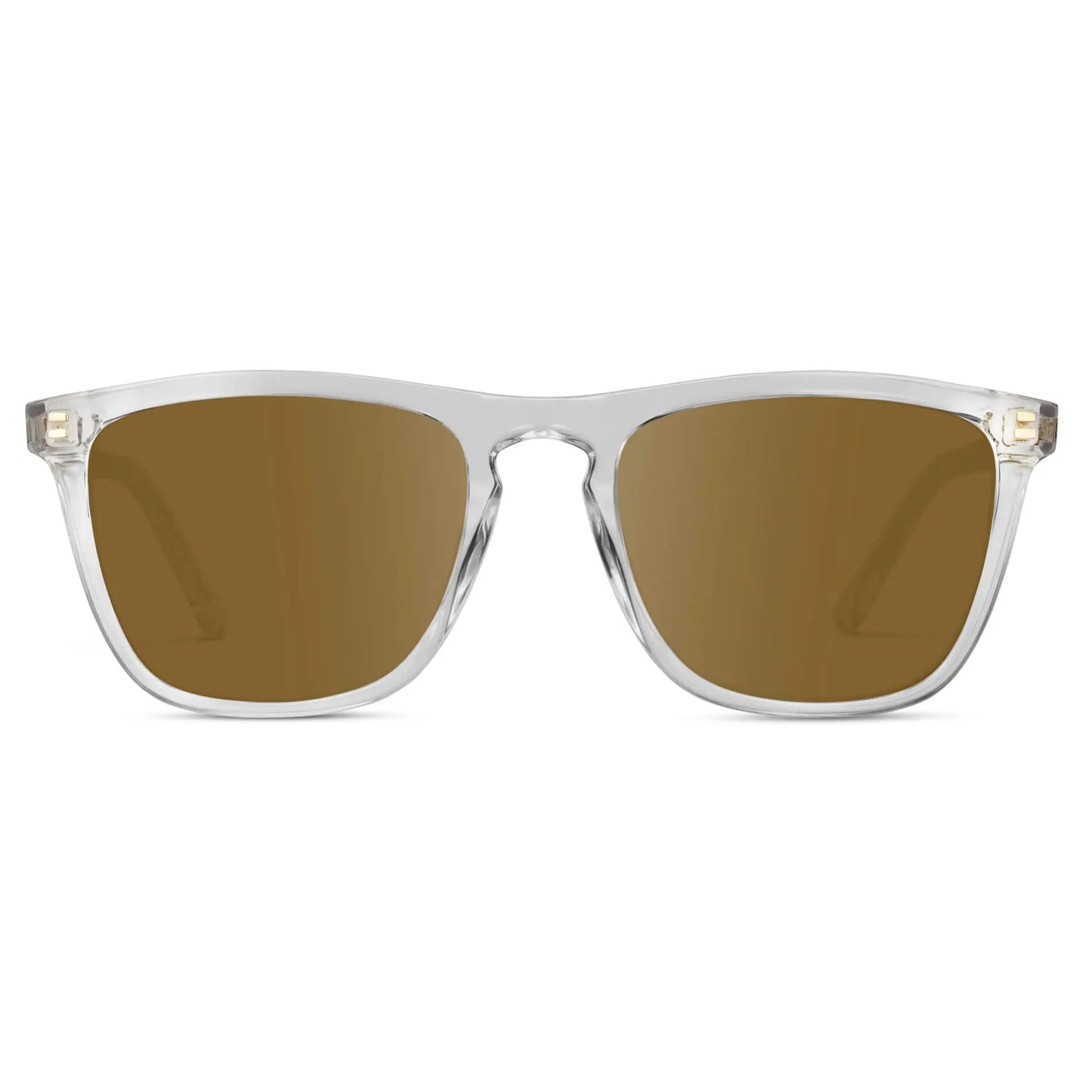 Clear / Amber || Men's Square Prescription Sunglasses with Clear Frame and Amber Lenses on a white background