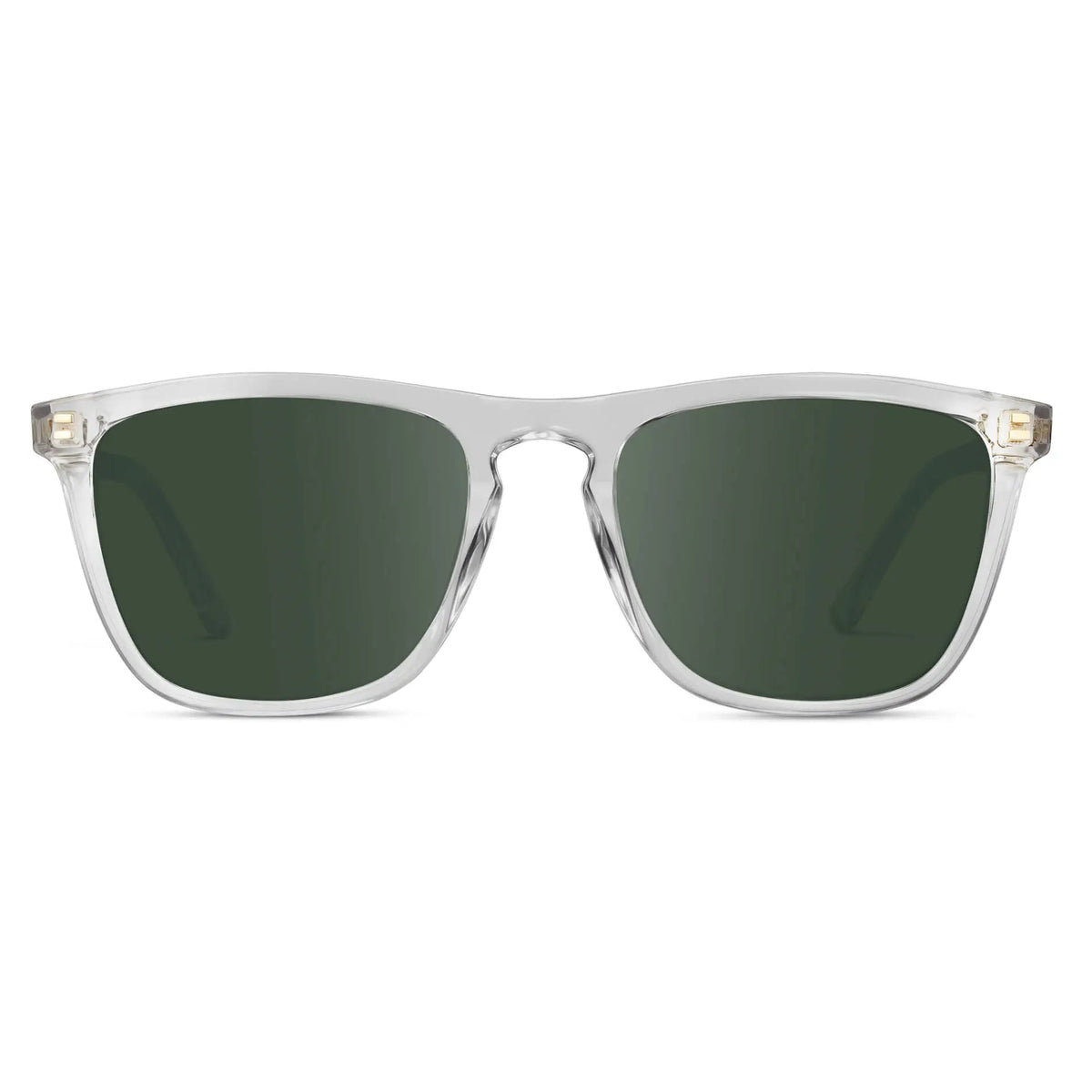 Clear / G15 || Men's Square Prescription Sunglasses with Clear Frame and Green Lenses on a white background
