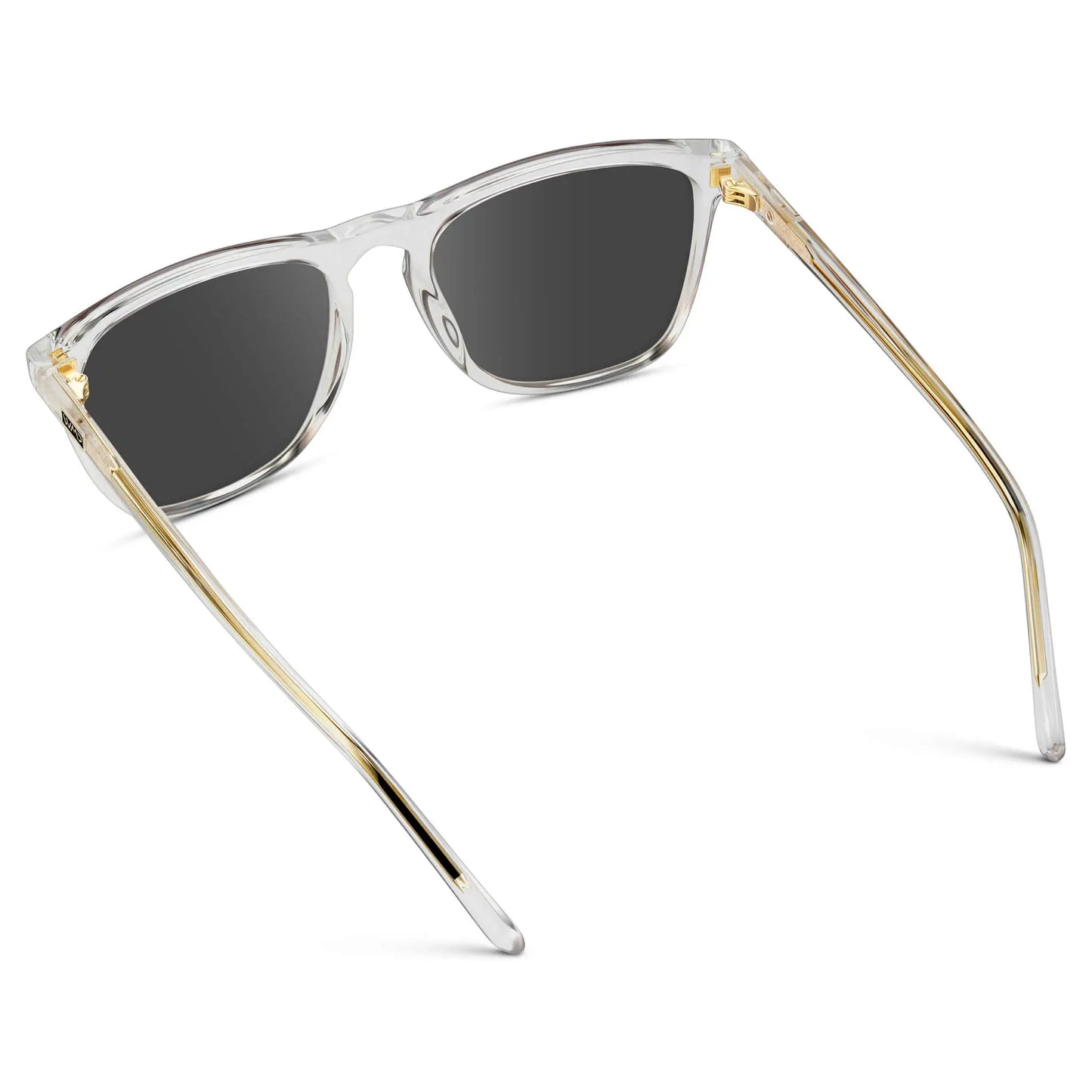 Clear / Grey || back view of Men's Square Prescription Sunglasses with Clear Frame and Grey Lenses on a white background