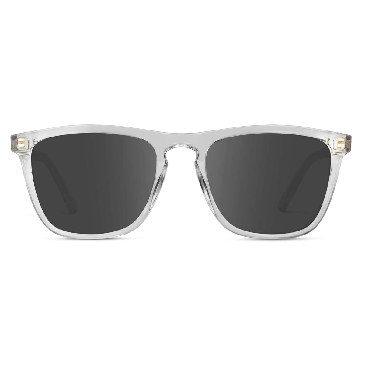 Clear / Grey || Men's Square Prescription Sunglasses with Clear Frame and Grey Lenses on a white background