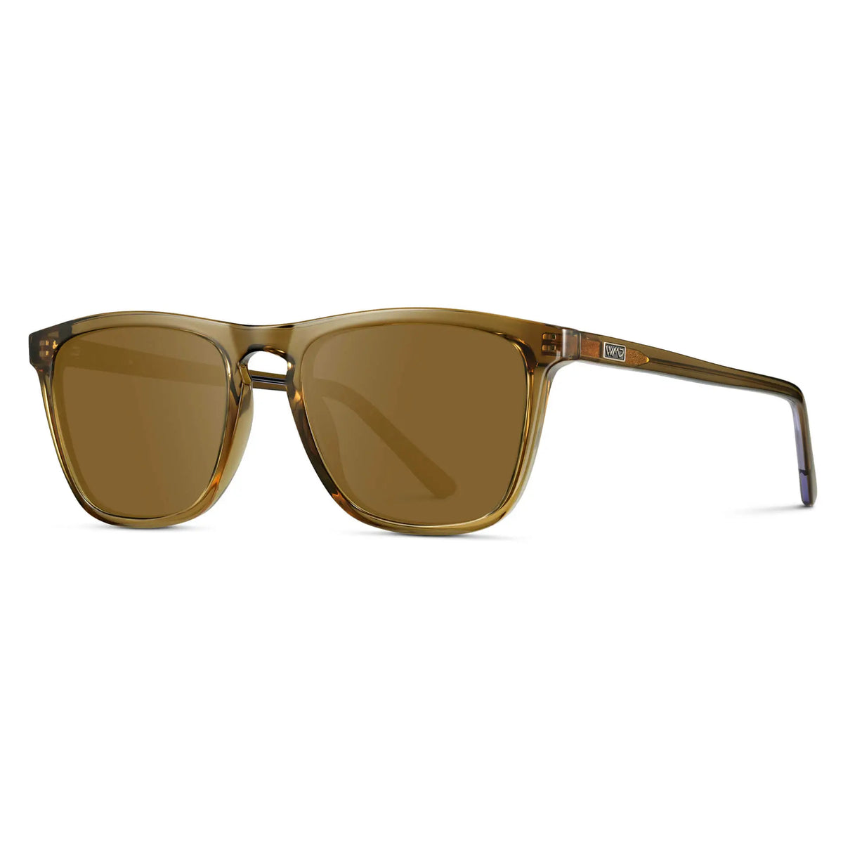 Crystal Verde / Amber || Side view of Men's Square Prescription Sunglasses with Crystal Verde Frame and Amber Lenses on a white background